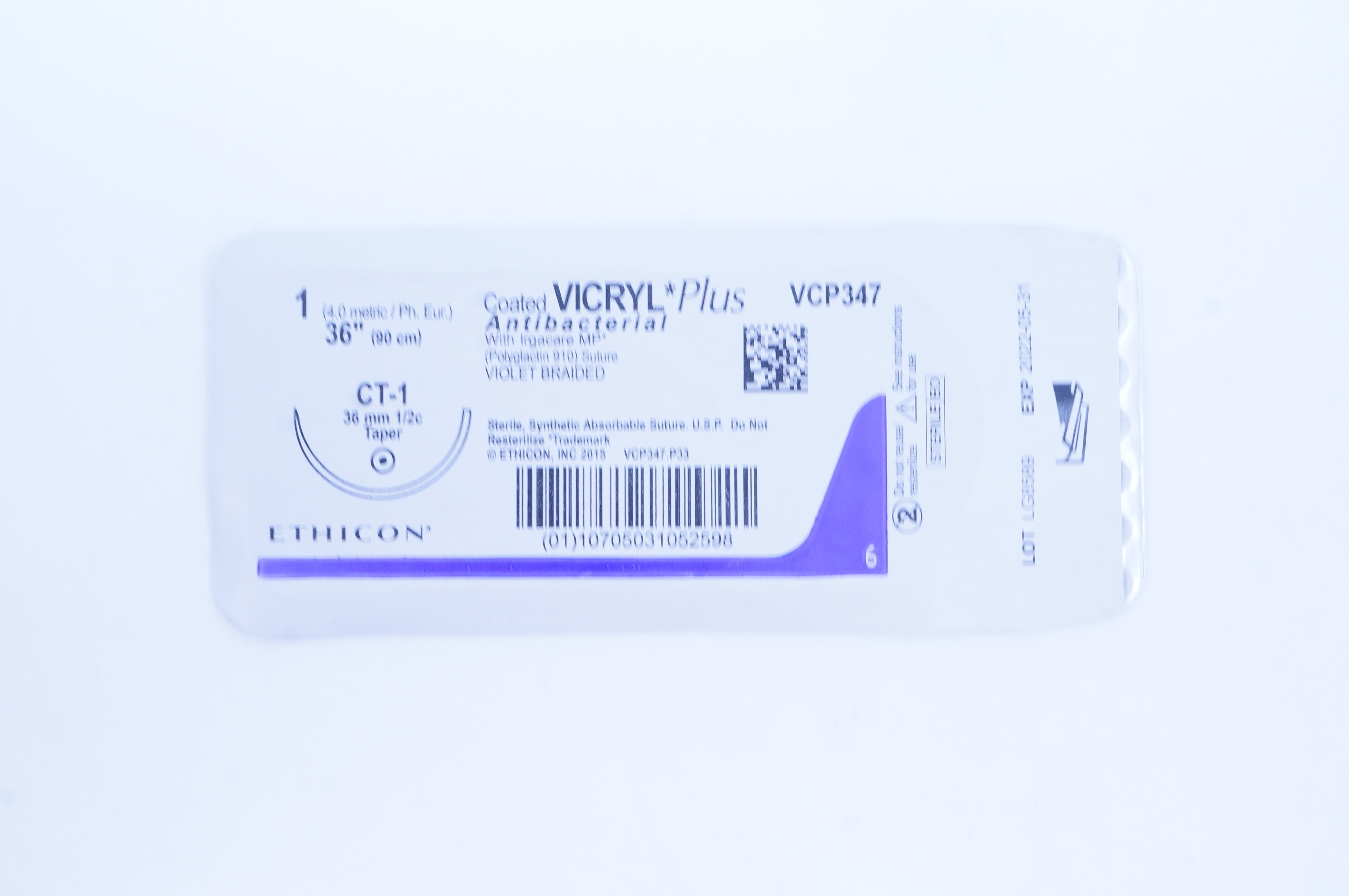 Ethicon VCP347 1 Coated VICRYL Plus CT-1 36mm 1/2c Taper  36 inch