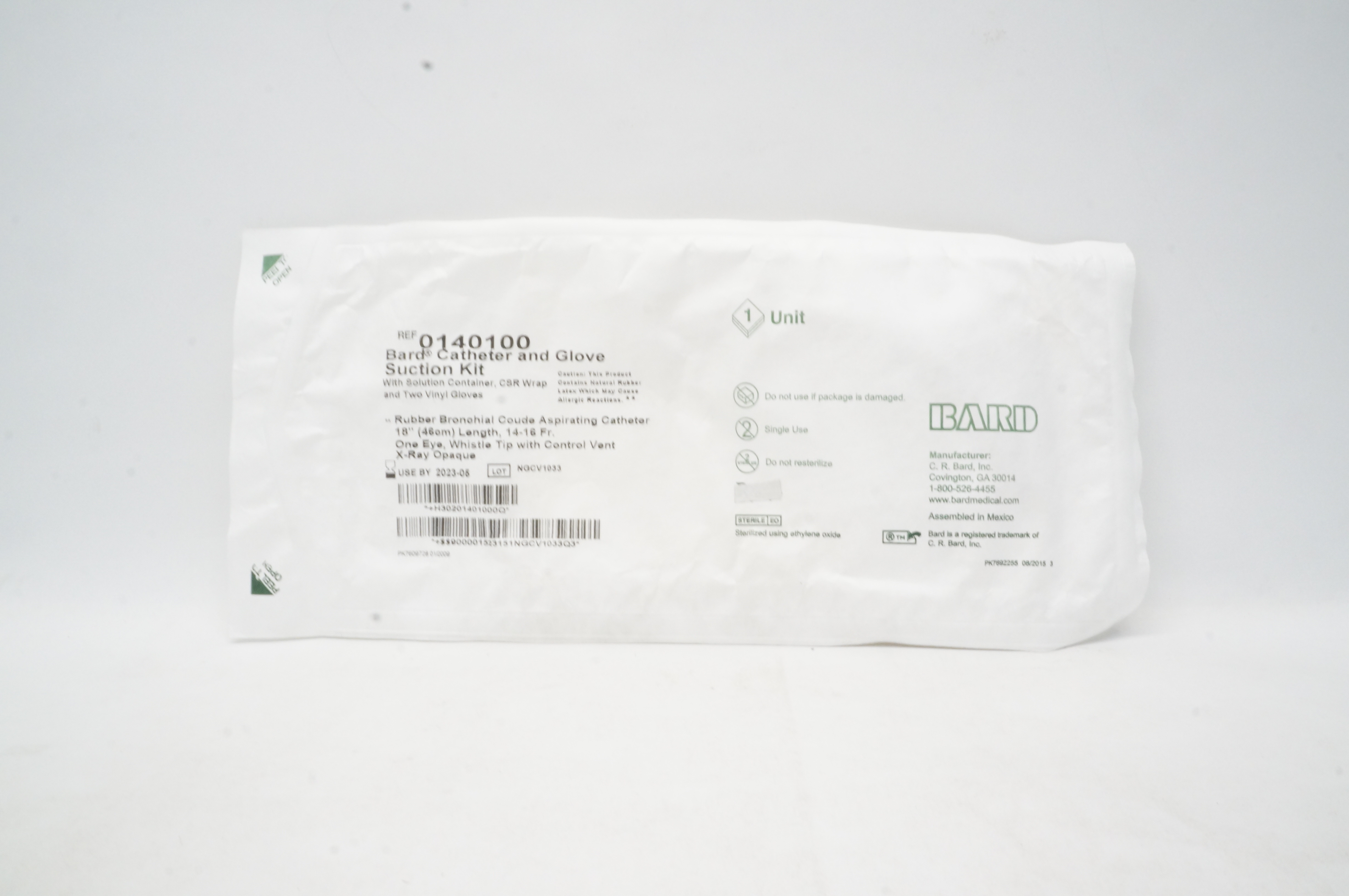 Bard 0140100 Bronchial Cath. And Glove Suction Kit 18inch Length, 14-16Fr.