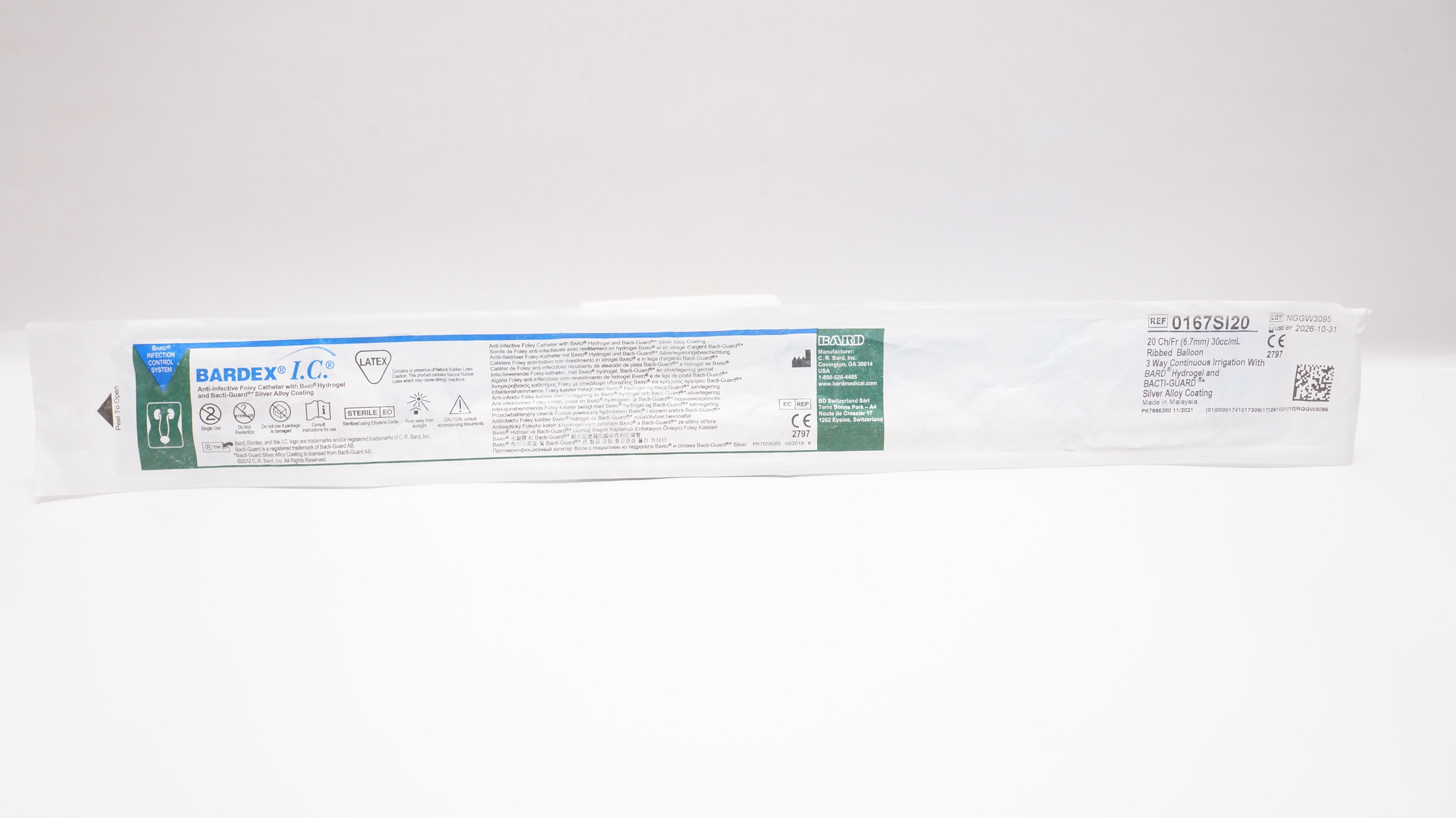 Bard 0167SI20 Bardex I.C. Anti-Infective Foley Cath. 20Ch/Fr 30cc/mL Balloon
