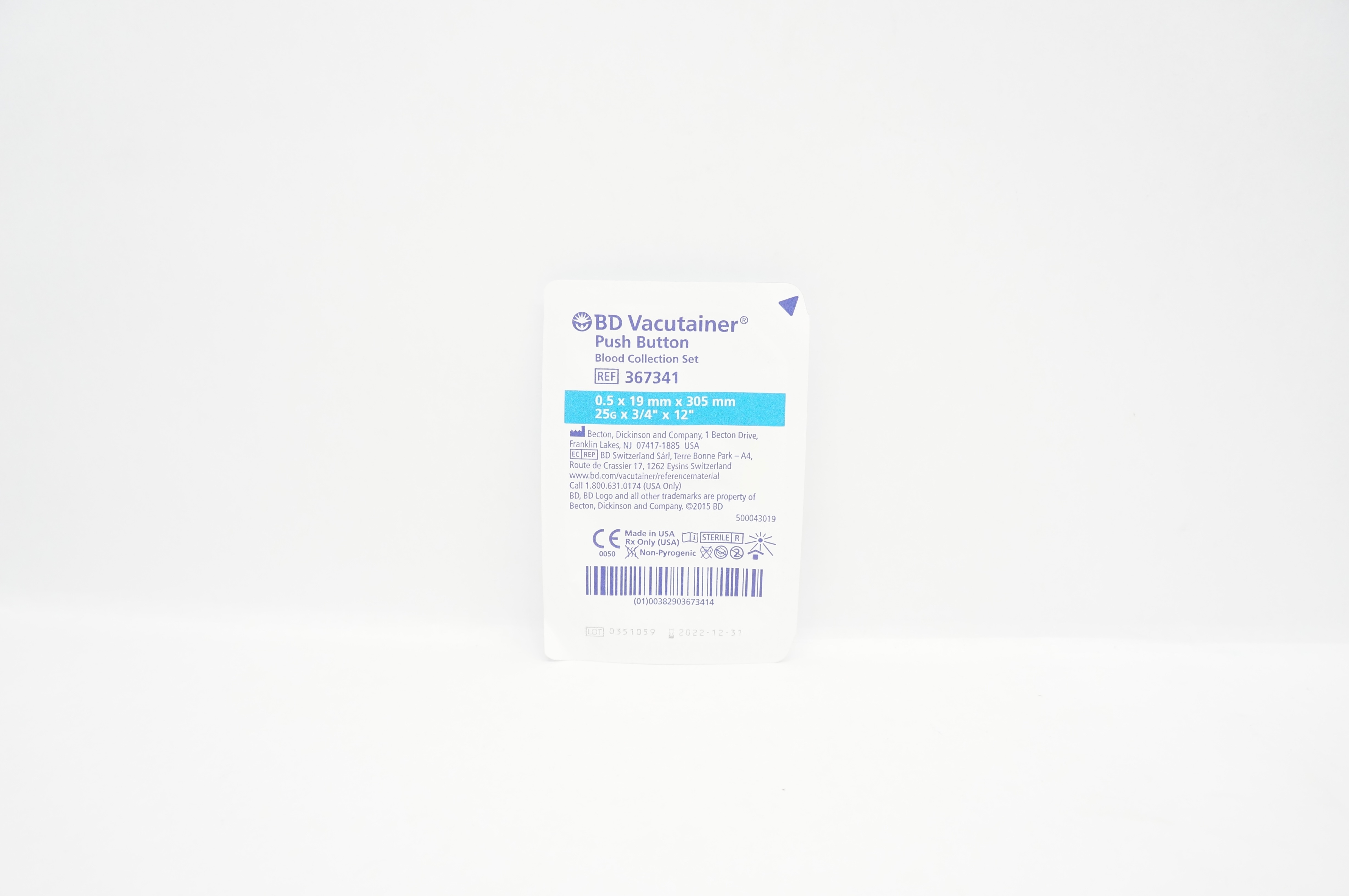 BD 367341 Vacutainer Push Button Blood Collection Set 25G x 3/4inch x ...