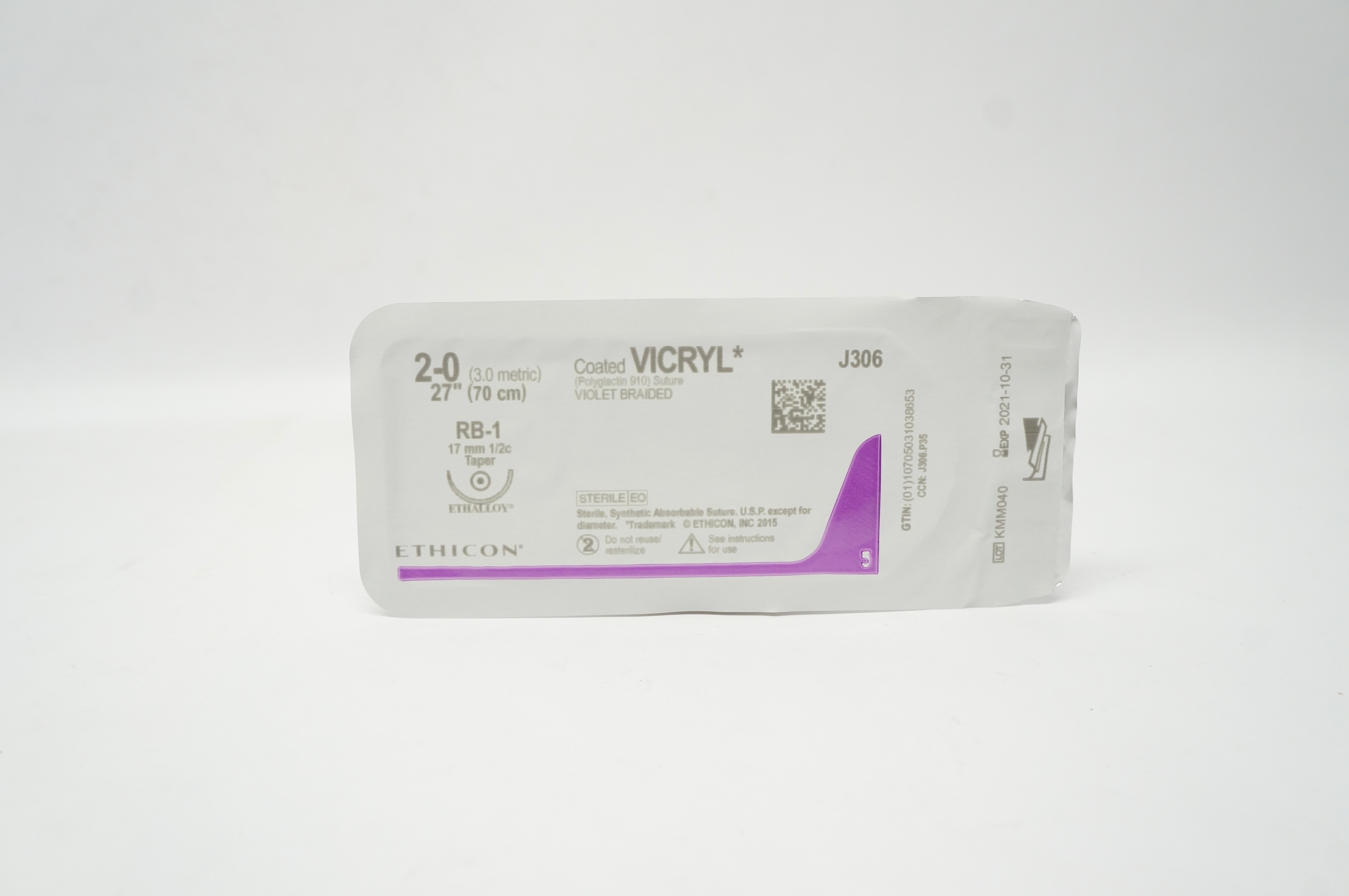 Ethicon J306 2-0 VICRYL, RB-1, 17mm 1/2c Taper, 27inch (x)