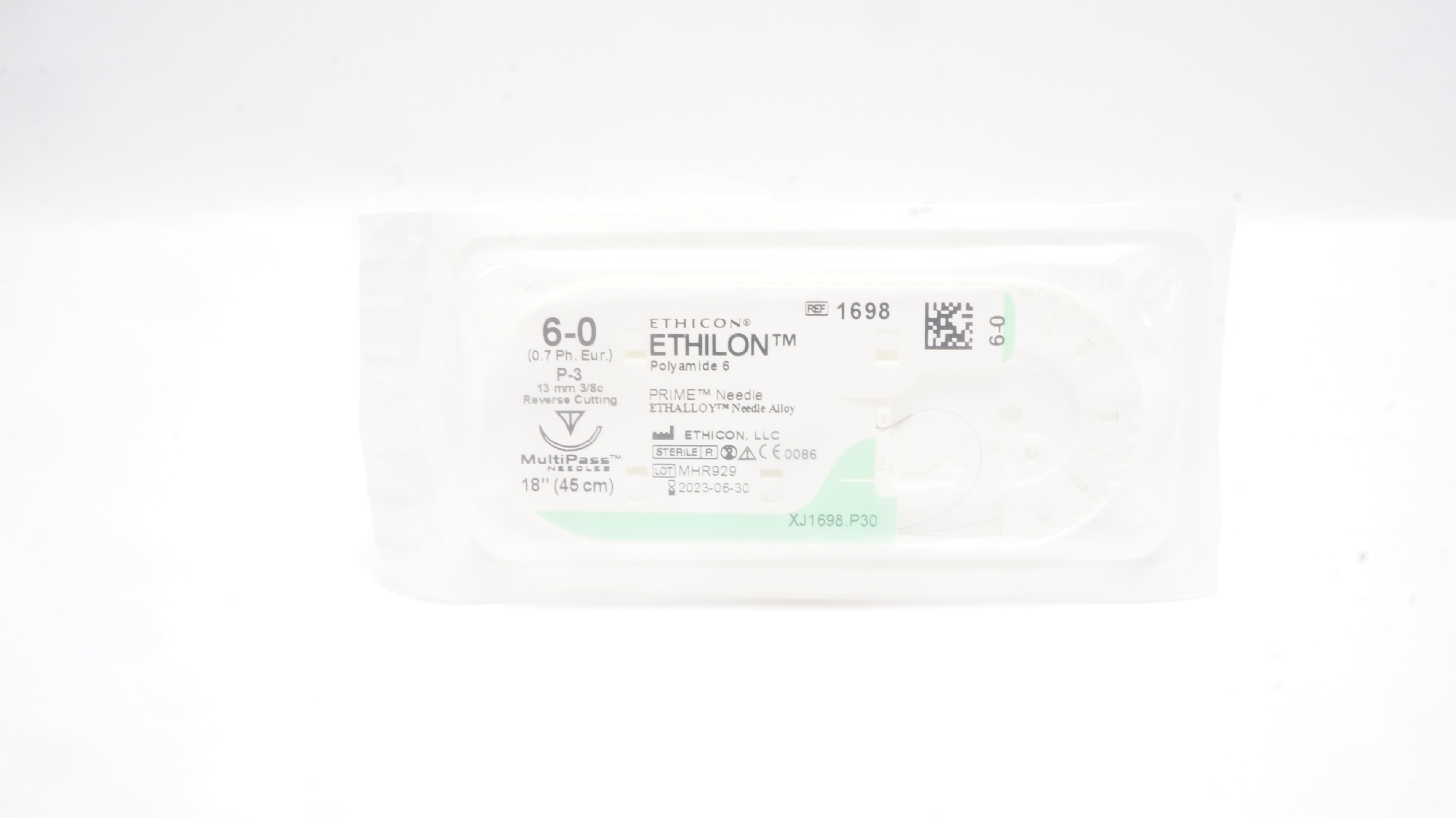 Ethicon 1698 6-0 ETHILON Stre P-3 13mm 3/8c Reverse Cutting, 18inch (x)