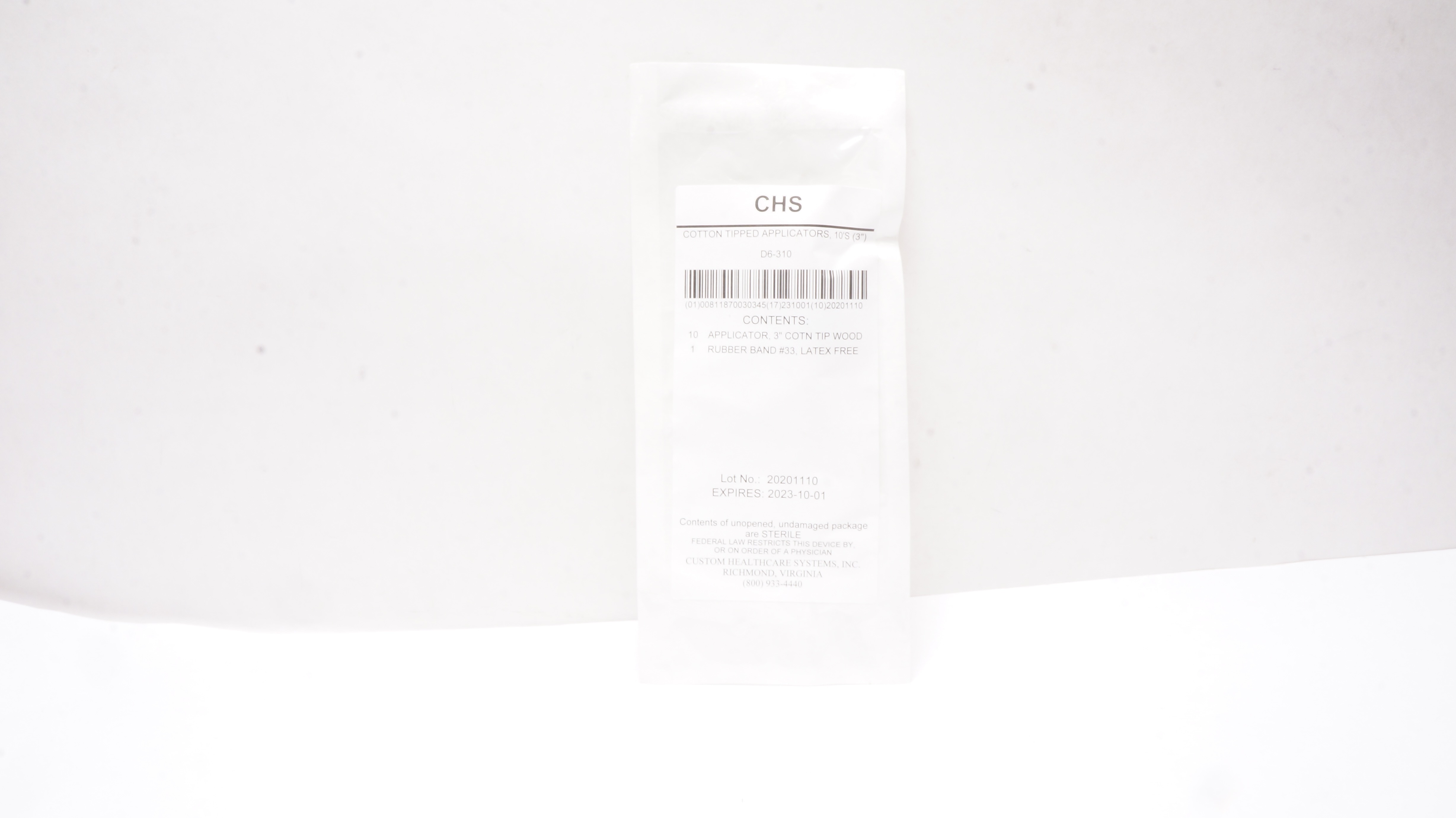CHS D6-310 Cotton Tipped Applicators 3inch - Pack of 10