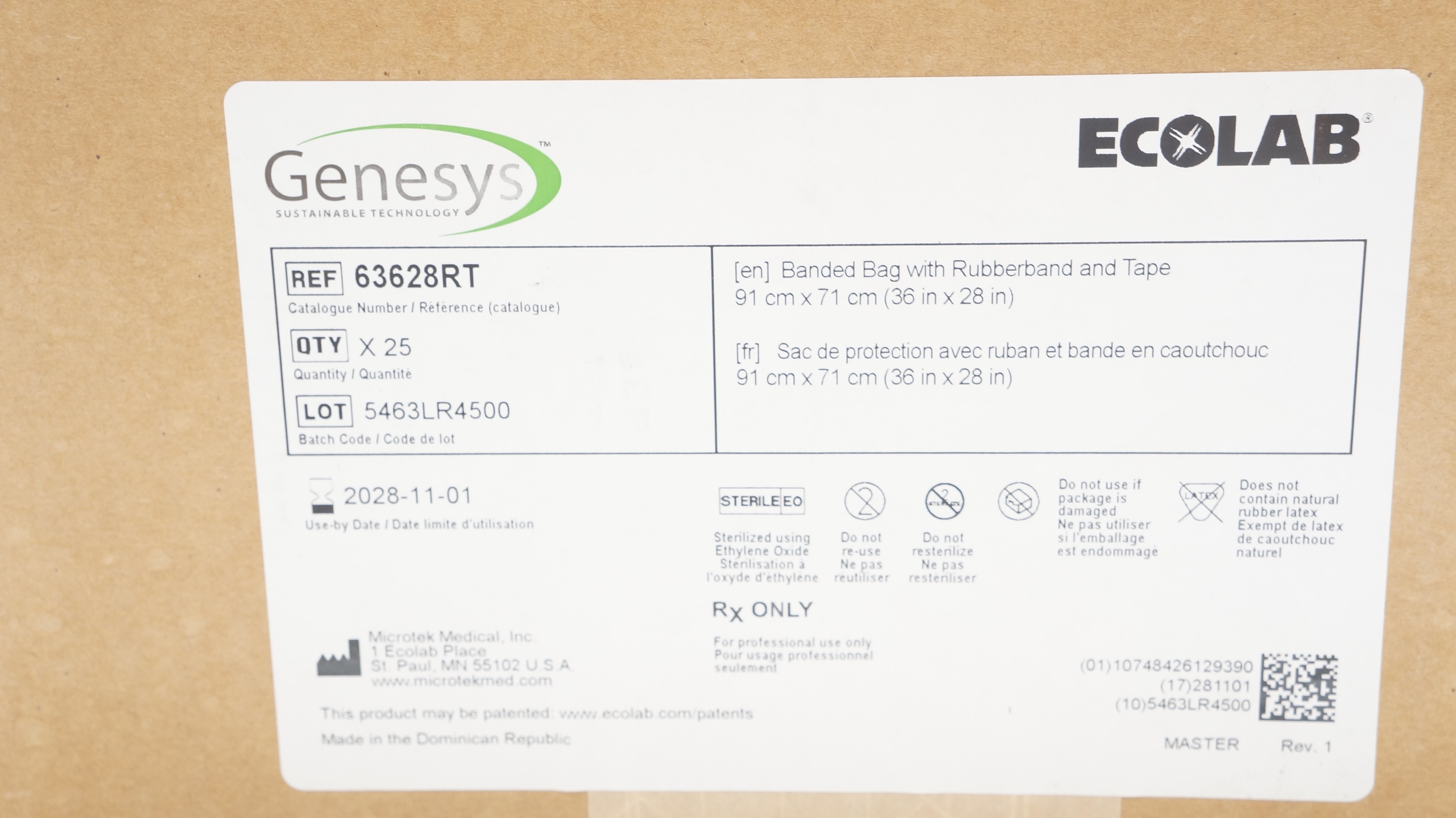 Microtek 63628RT Ecolab Genesys Banded Bag 36 x 28inch - Box of 25