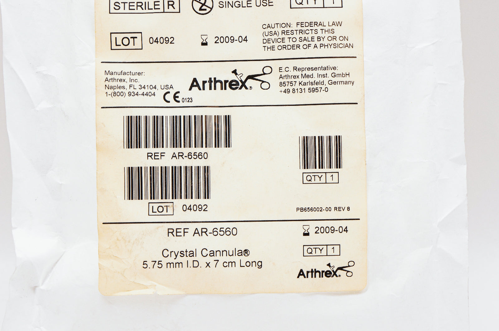 Arthrex AR-6560 Crystal Cannula 5.75mm ID x 7cm Long (x)
