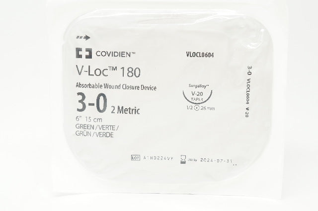 Covidien VLOCL0604 3-0 V-Loc 180 Wound Closure V-20 Taper, 26mm 1/2c, 6inch