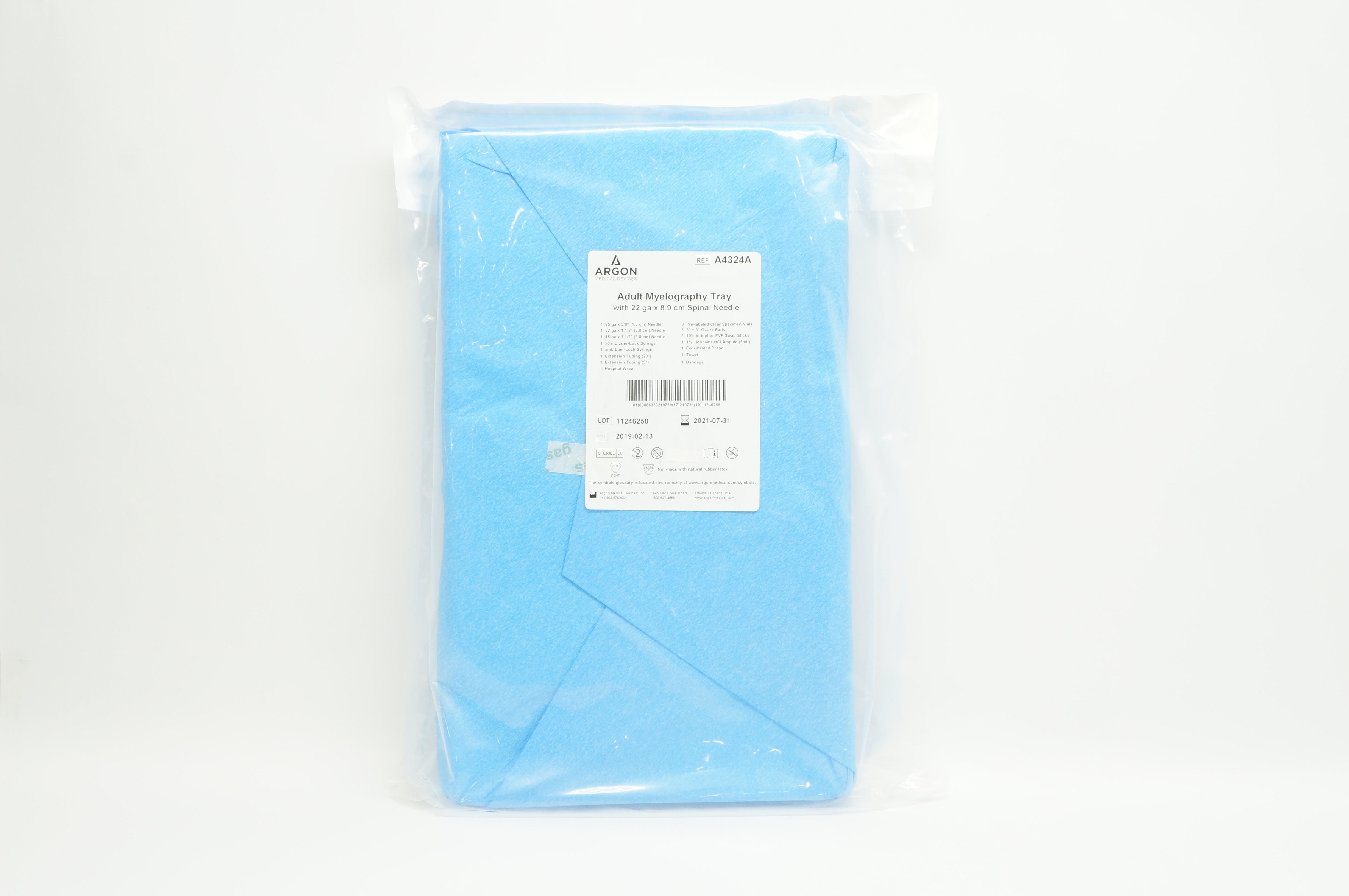 Milography Argon A4324A Adult Myelography Tray With 22Ga x 8.9cm Spinal Ndle