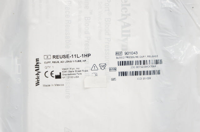 Welch Allyn 901043 FlexiPort Reuse-11L-1HP Blood Pressure Cuff, Adult Long 11L