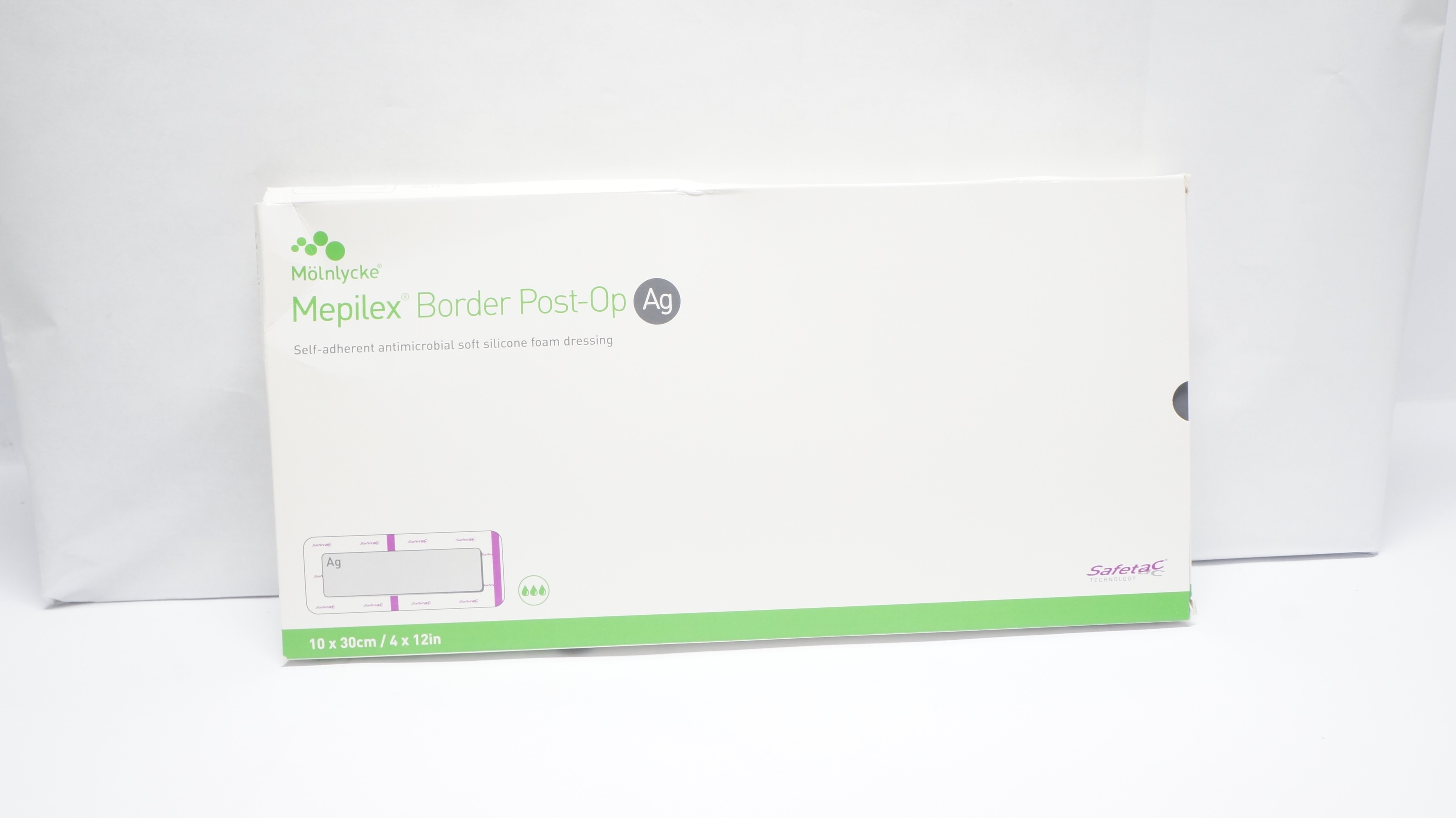Molnlycke Health Care 498600 Mepilex Border Post-On Ag 4 x 12inch (x) - Box of 5