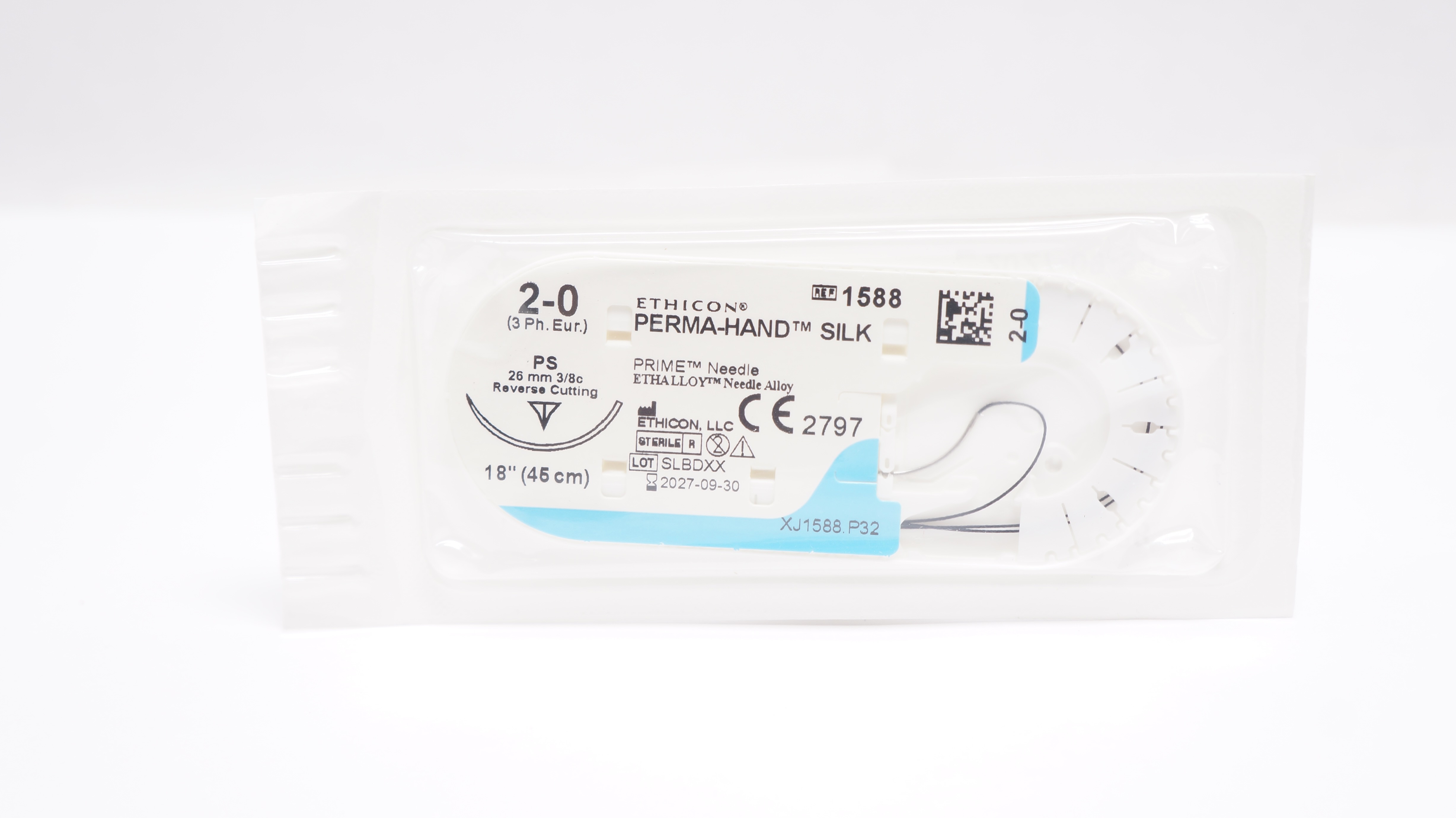 Ethicon 1588 2-0 PERMA-HAND SILK Stre PS 26mm 3/8c Reverse Cutting, 18inch