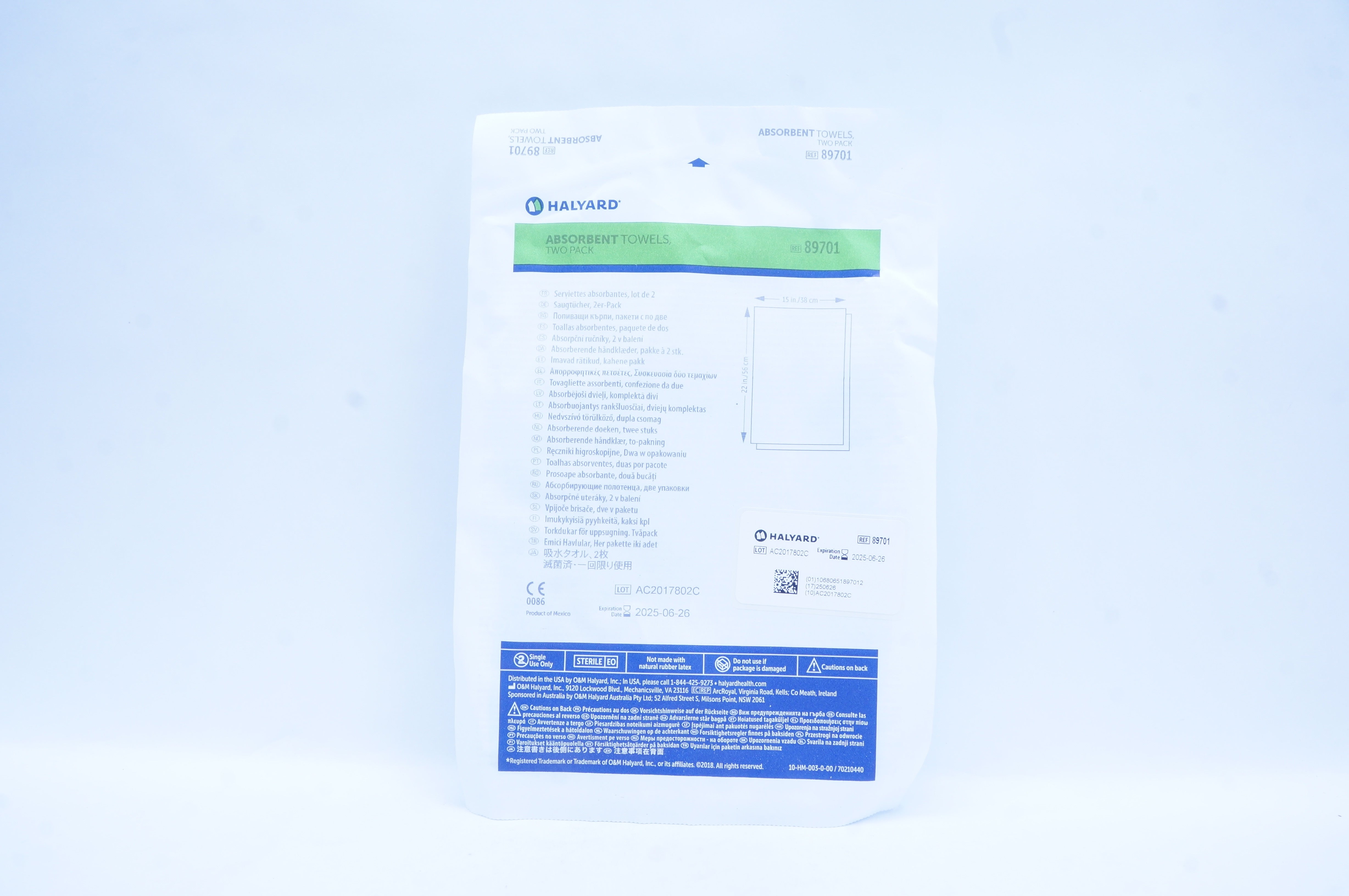 Halyard 89701 Absorbent Towels 15in x 22in - Pack of 2