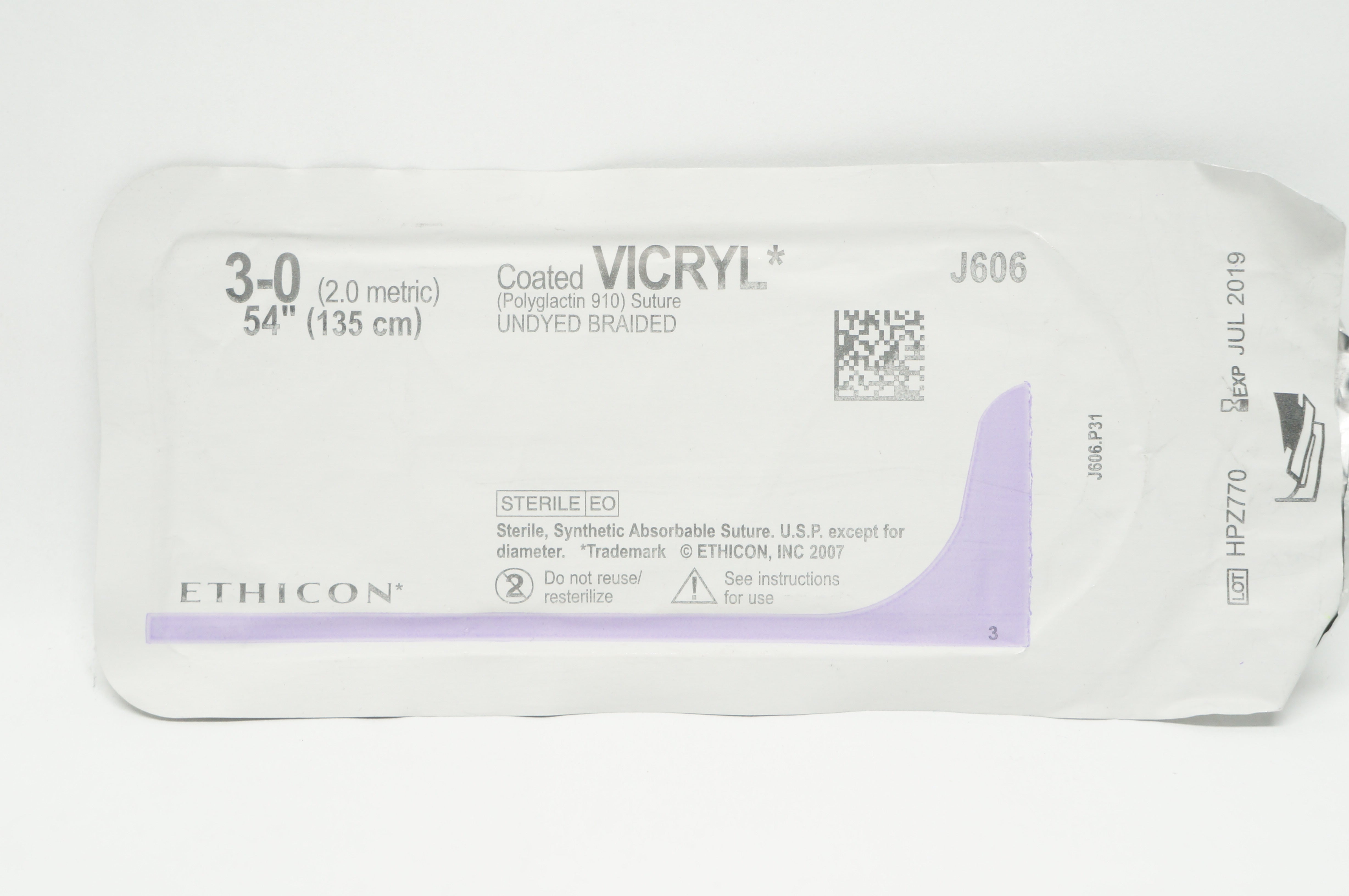 Ethicon J606 3-0 VICRYL, Coated, Undyed Braided, 54inch (x)