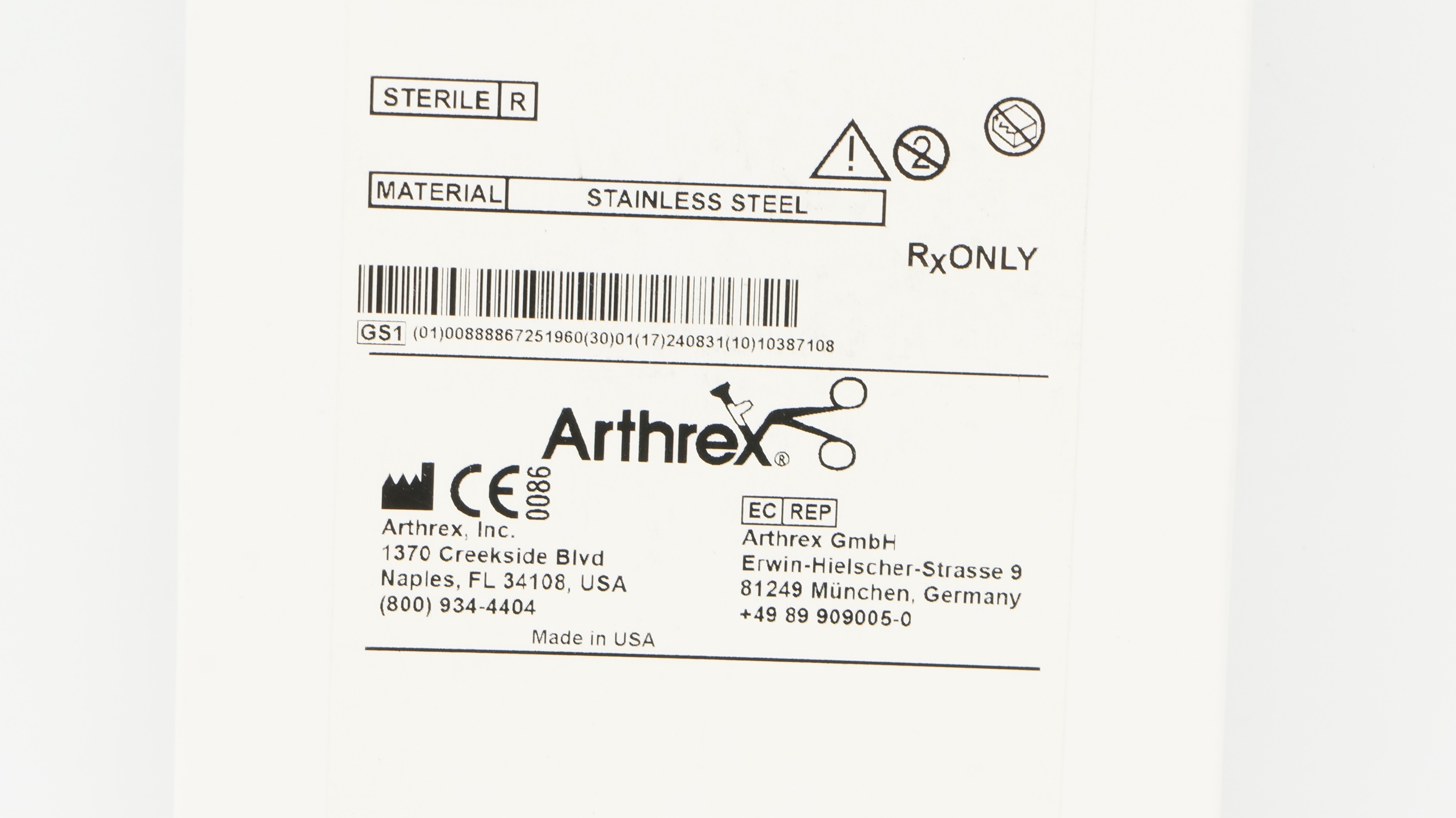 Arthrex AR-8958-01S Two Hole Plate, Stainless Steel (x)