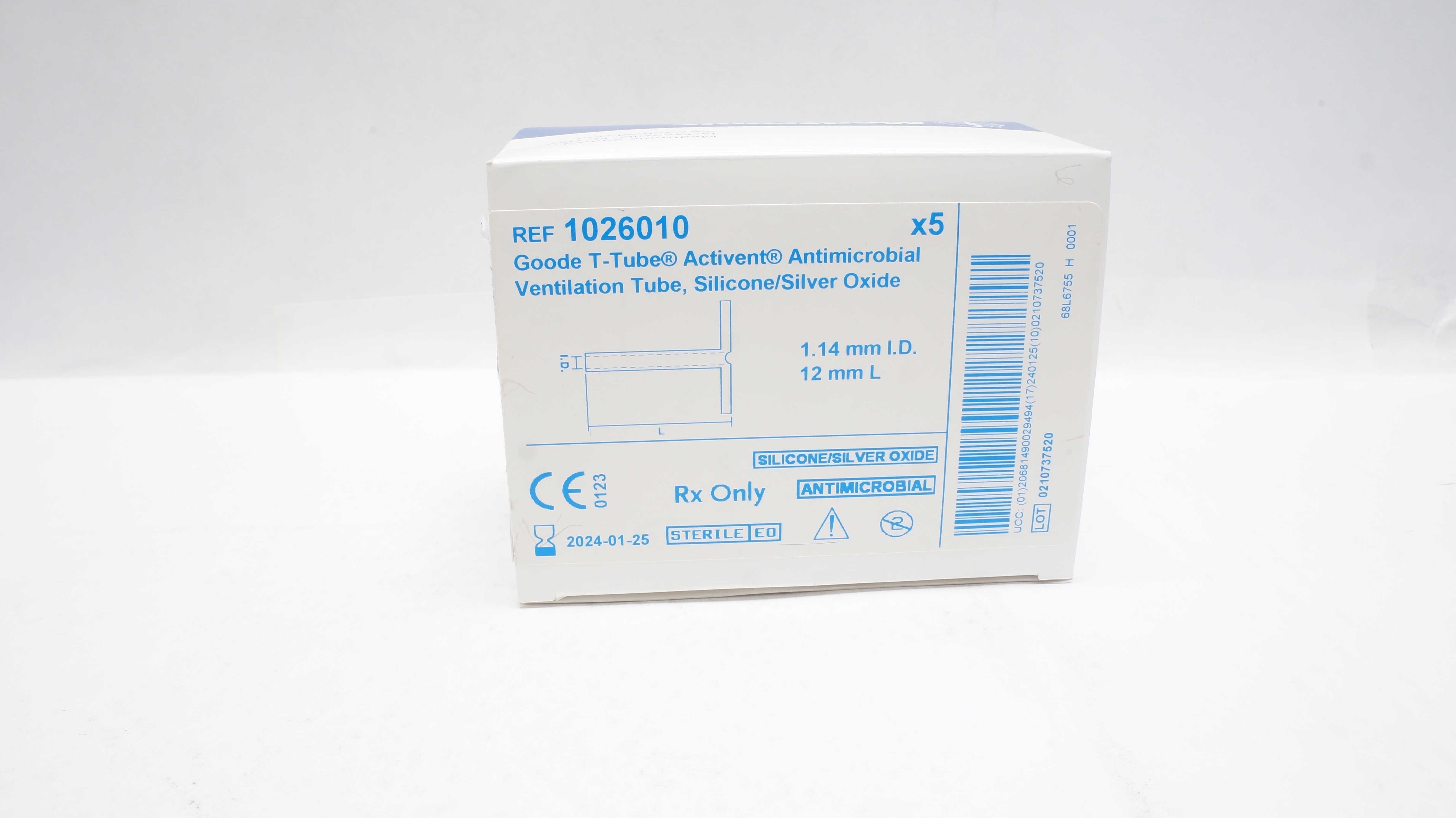Medtronic 1026010 Goode T-Tube Antimicrobial Ventilation Tube - Box of 5 (x)
