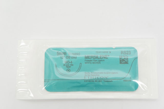 Ethicon RS23 5mm MERSILENE Polyester, MO-4, 36mm 1/2c Taper, 12inch