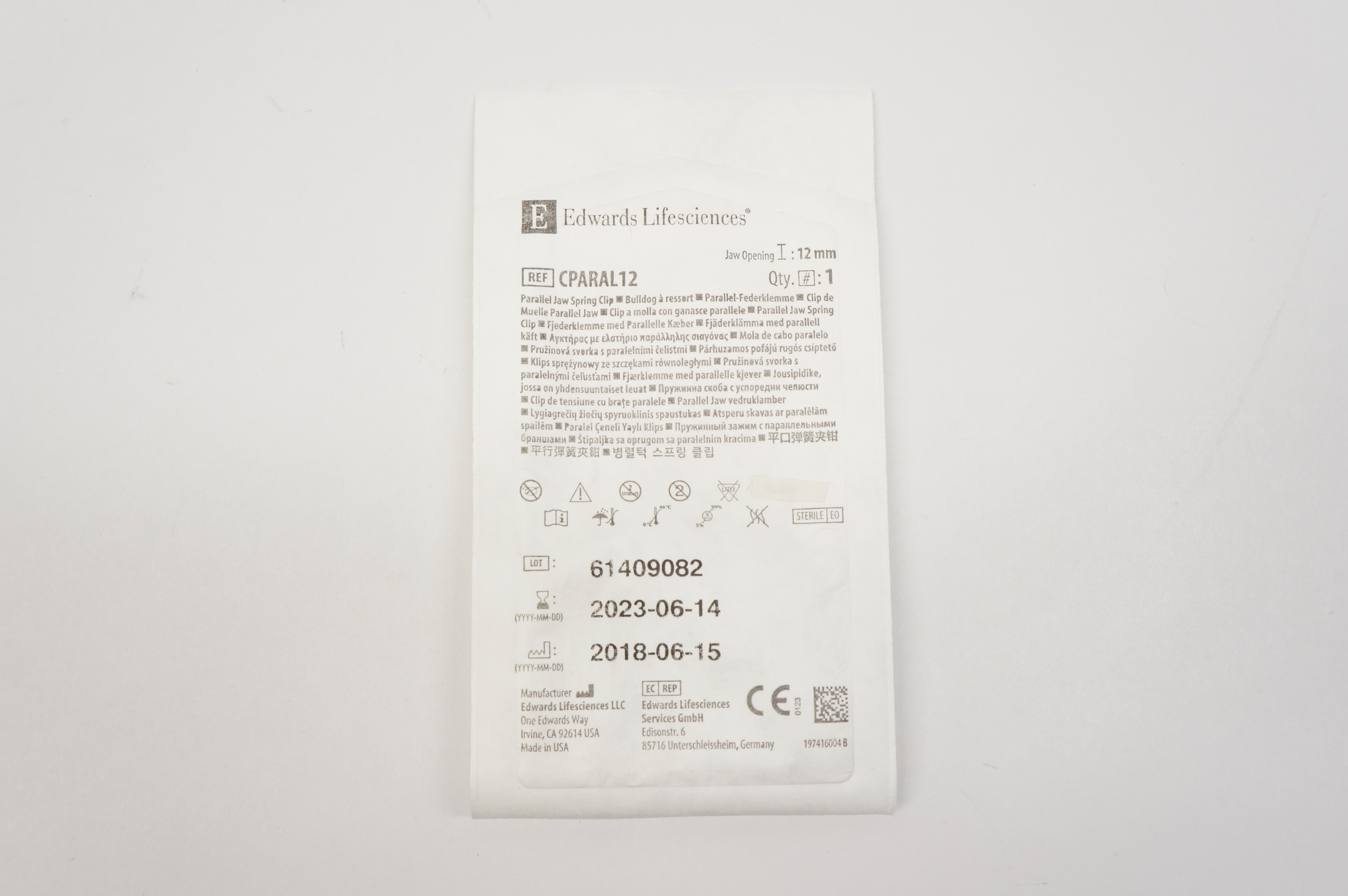 Edwards Lifesciences CPARAL12 Parallel Jaw Spring Clip Sterile, 12 mm