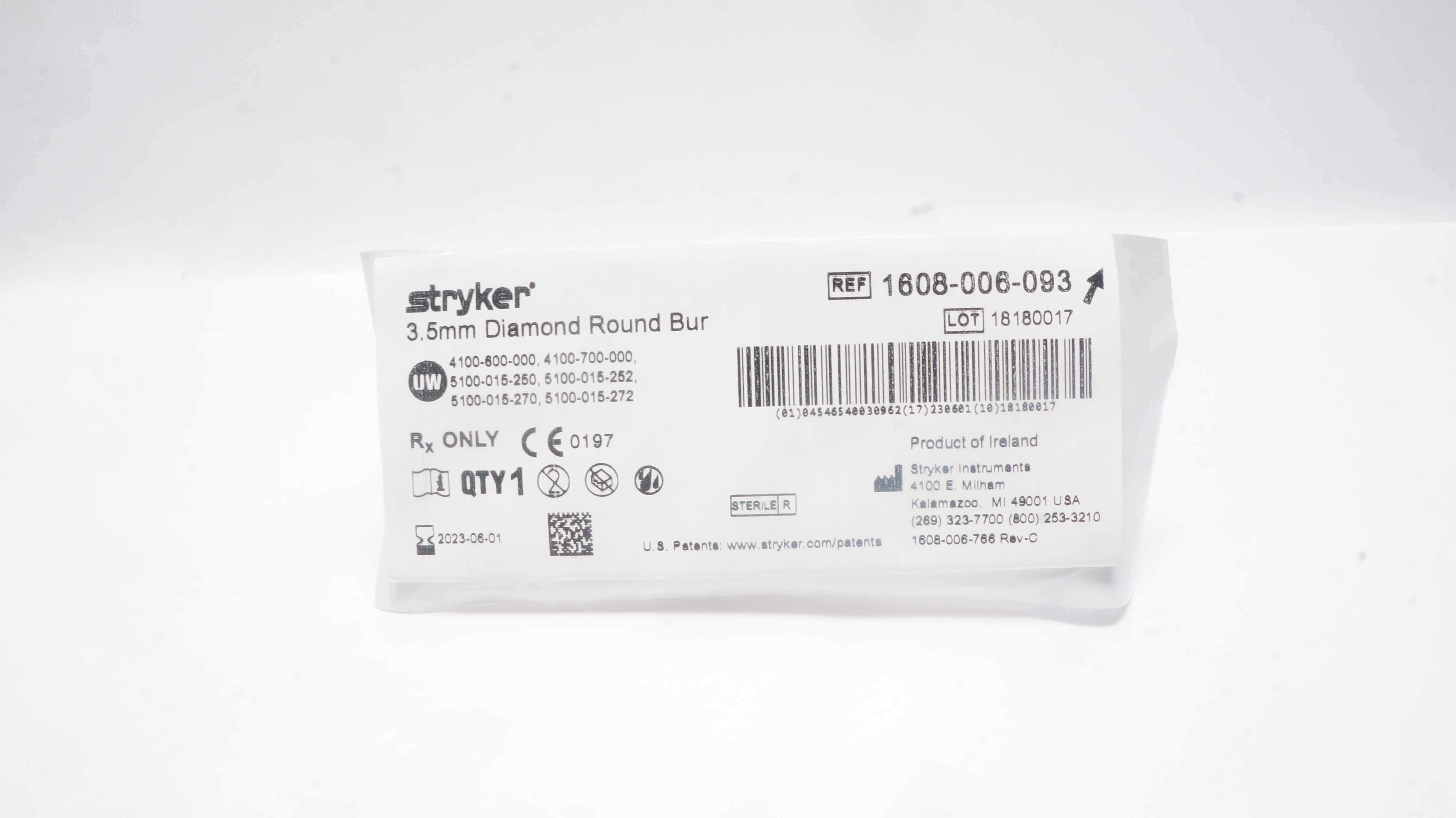 Stryker 1608-006-093 Round Diamond Bur 3.5mm (x)