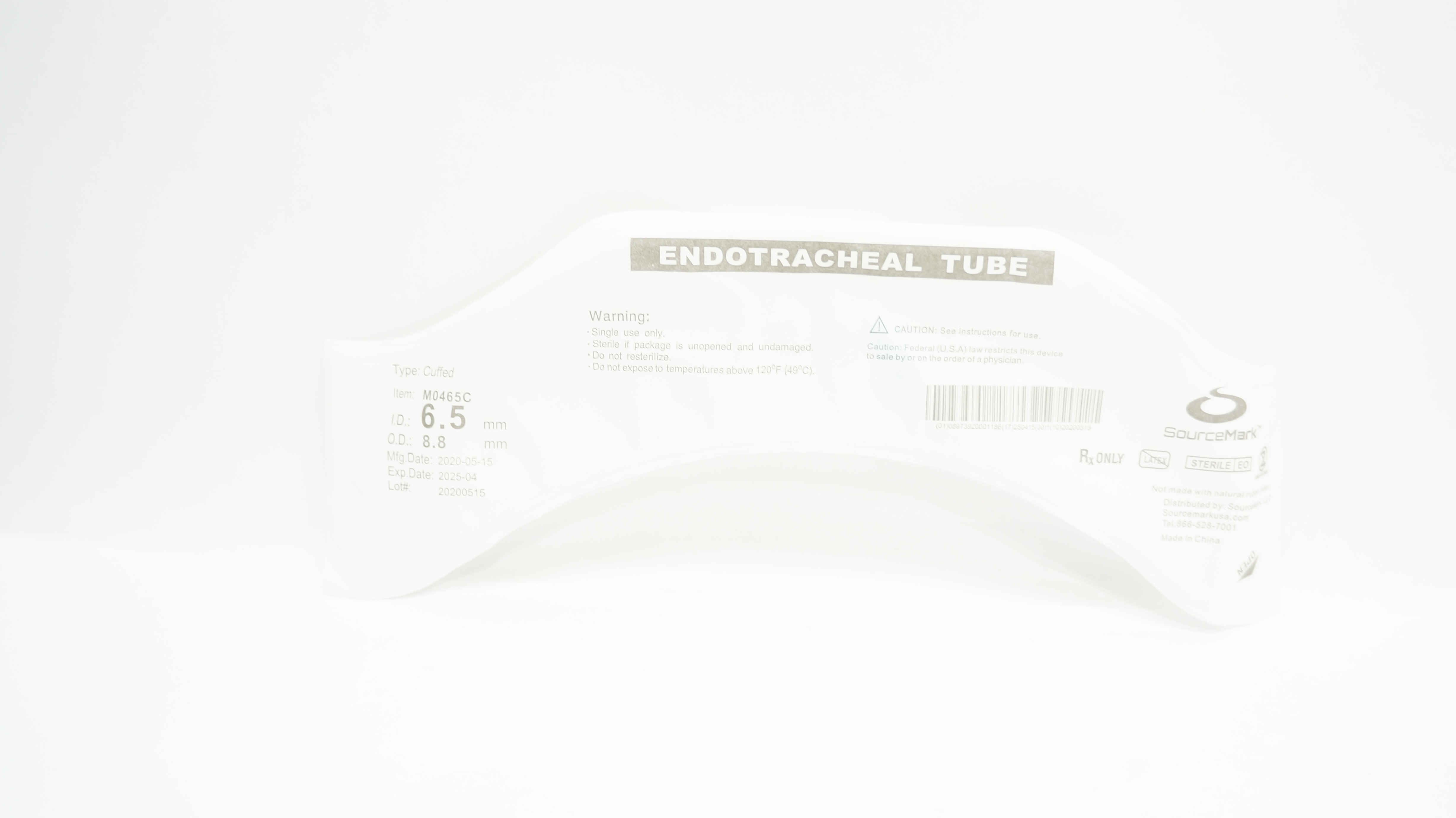 SourceMark M0465C Endotracheal Tube 6.5mm x 8.8mm
