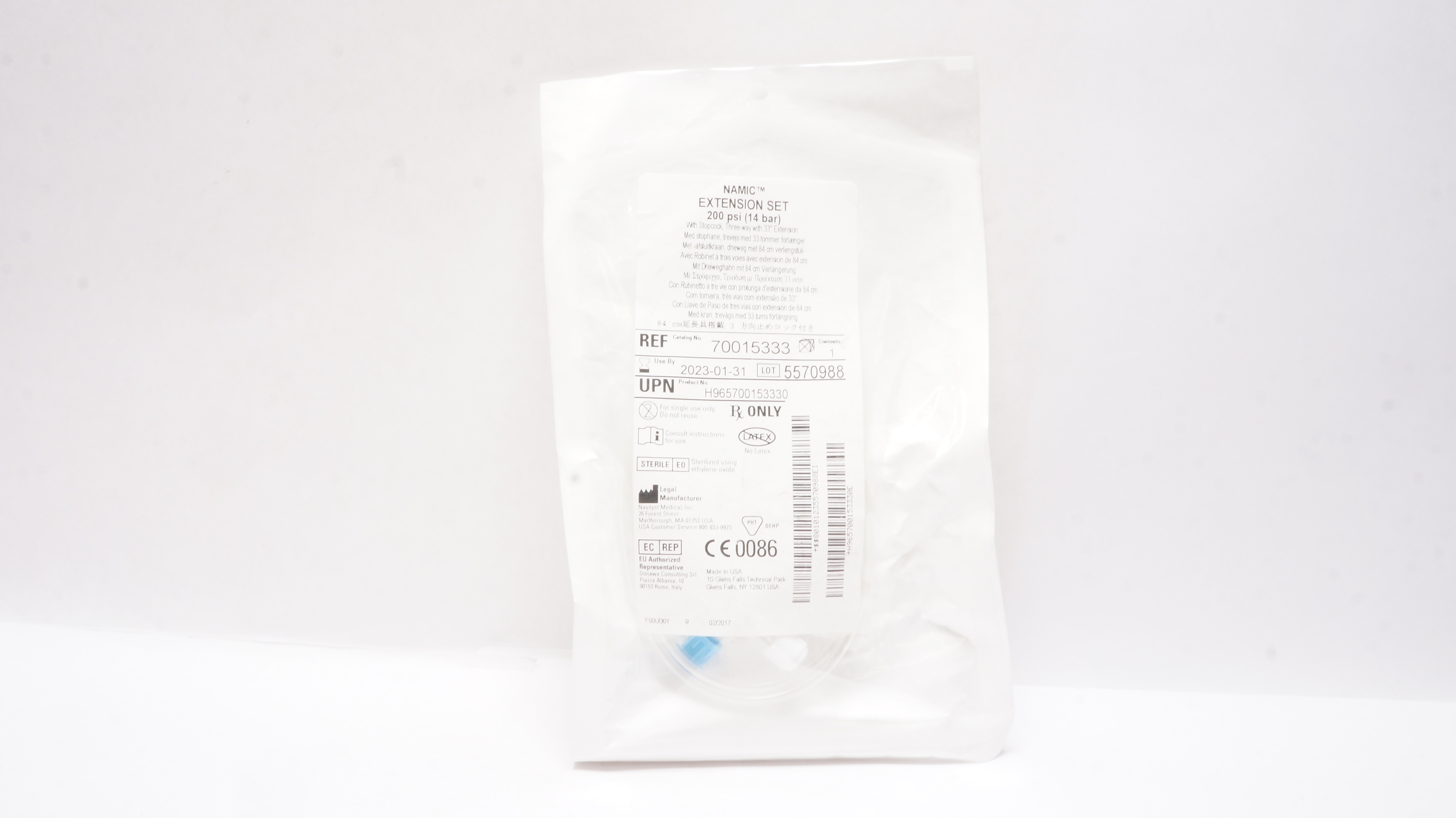 Navilyst Medical 70015333 Namic Extension Set 200 psi W/Stopcock (x)