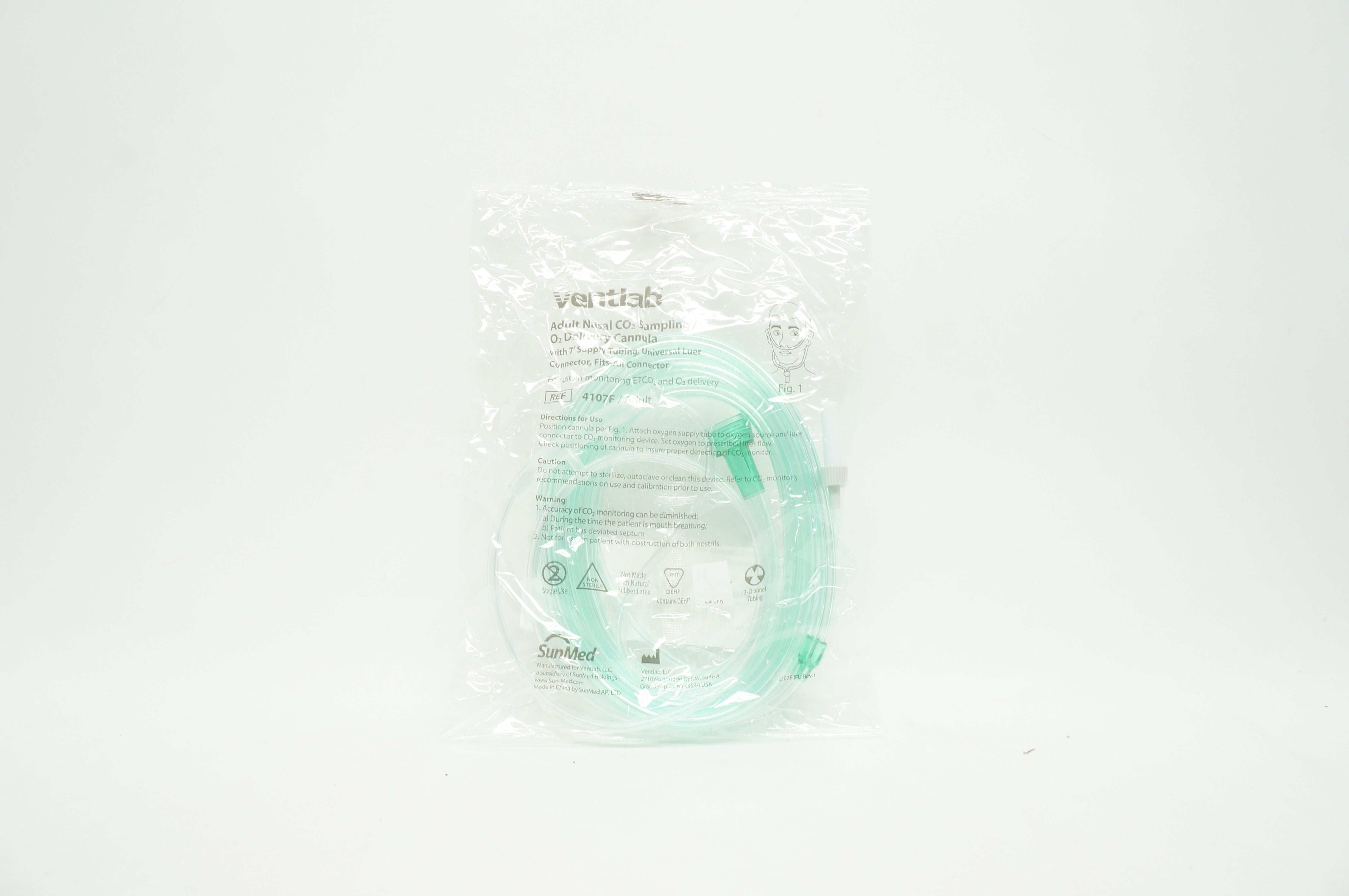 SunMed 4107F Venllab Adult Nasal CO2 Sampling / O2 Delivery Cannula