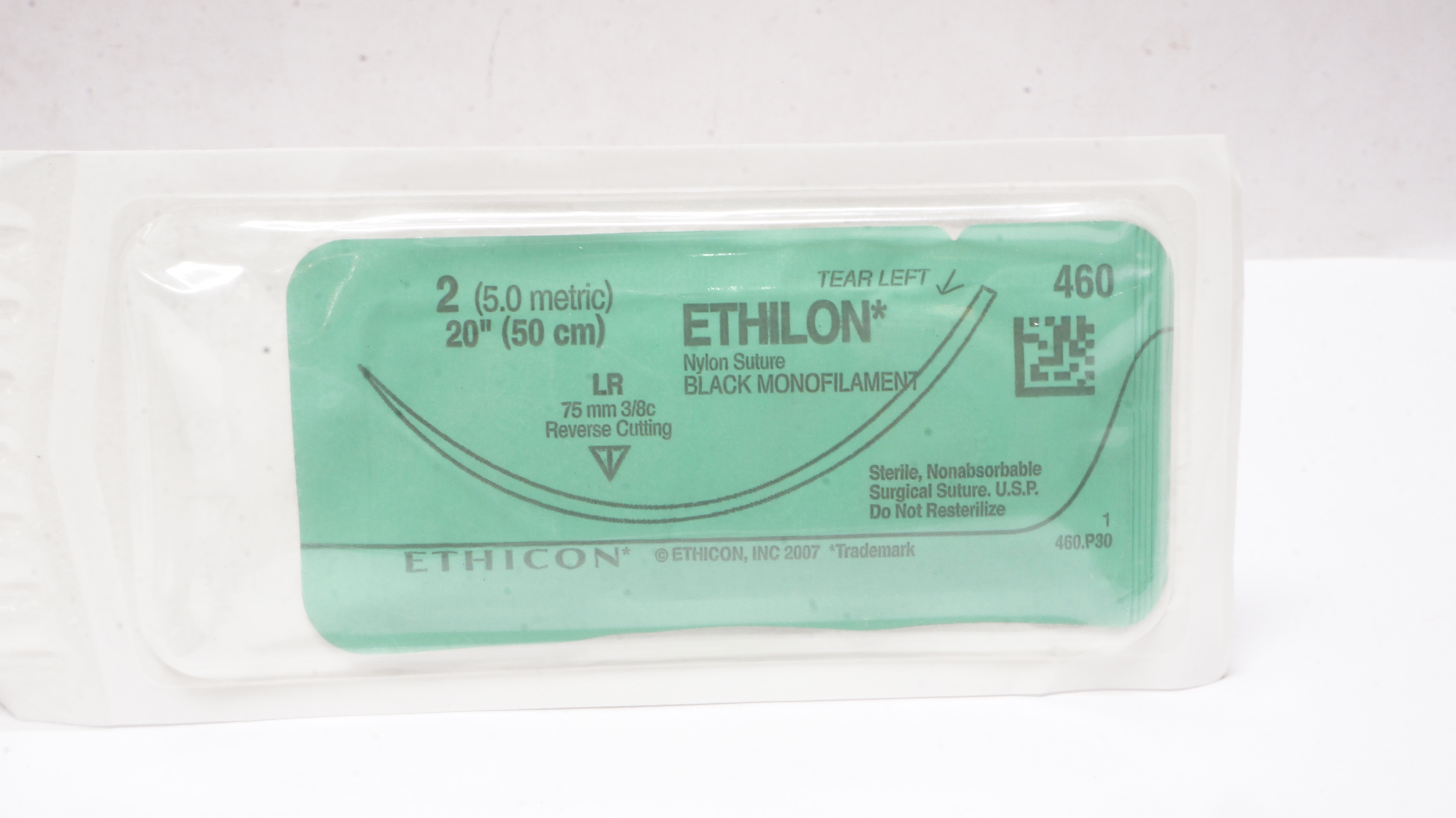 Ethicon 460, 2 Ethilon Nylon LR 75mm 3/8C, Reverse Cutting,  20inch (x)