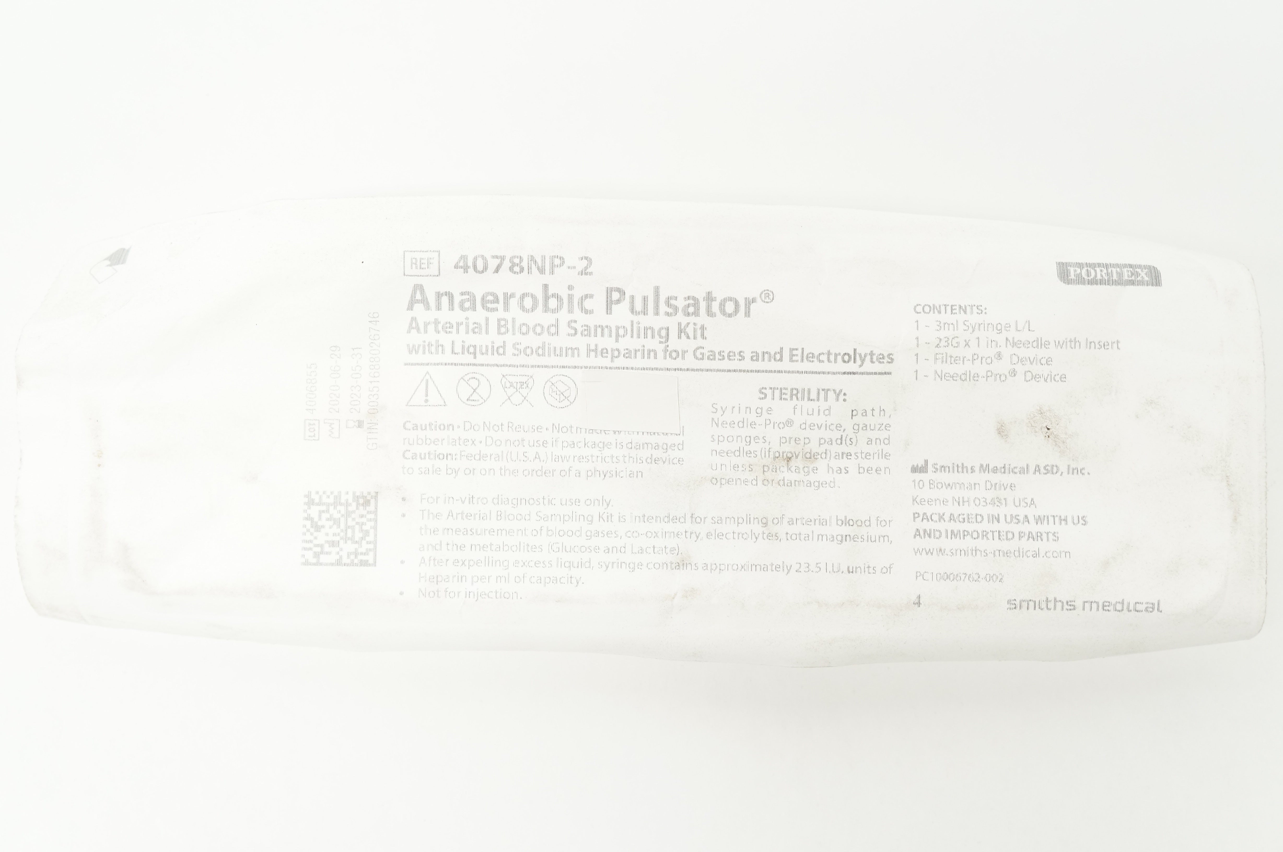 Smiths Medical 4078NP-2 Portex Anaerobic Pulsator Arterial Blood Sampling Kit (x)