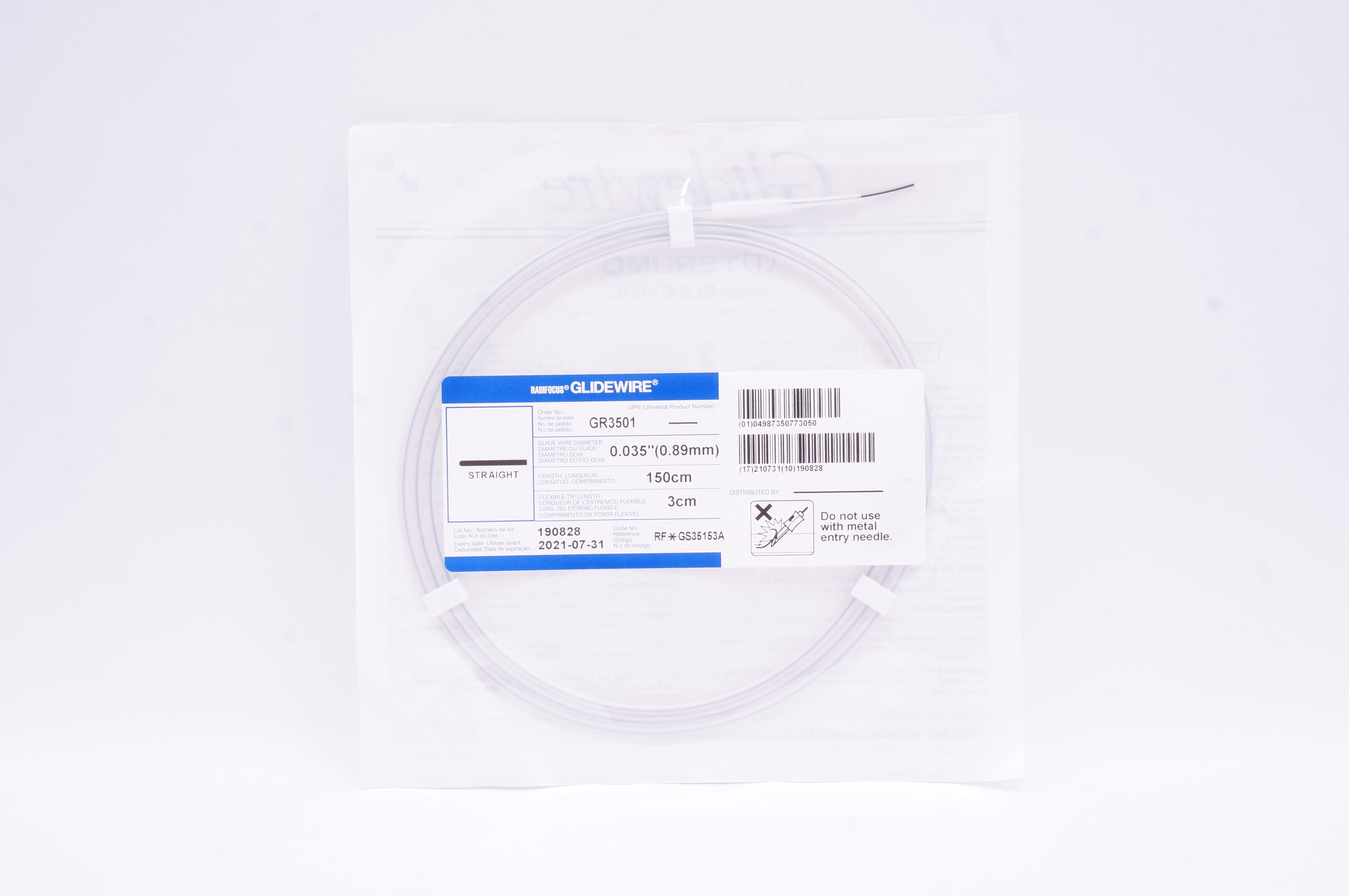 Terumo GR3501 Radiofocus Glidewire Straight 0.035inch x 150cm x 3cm