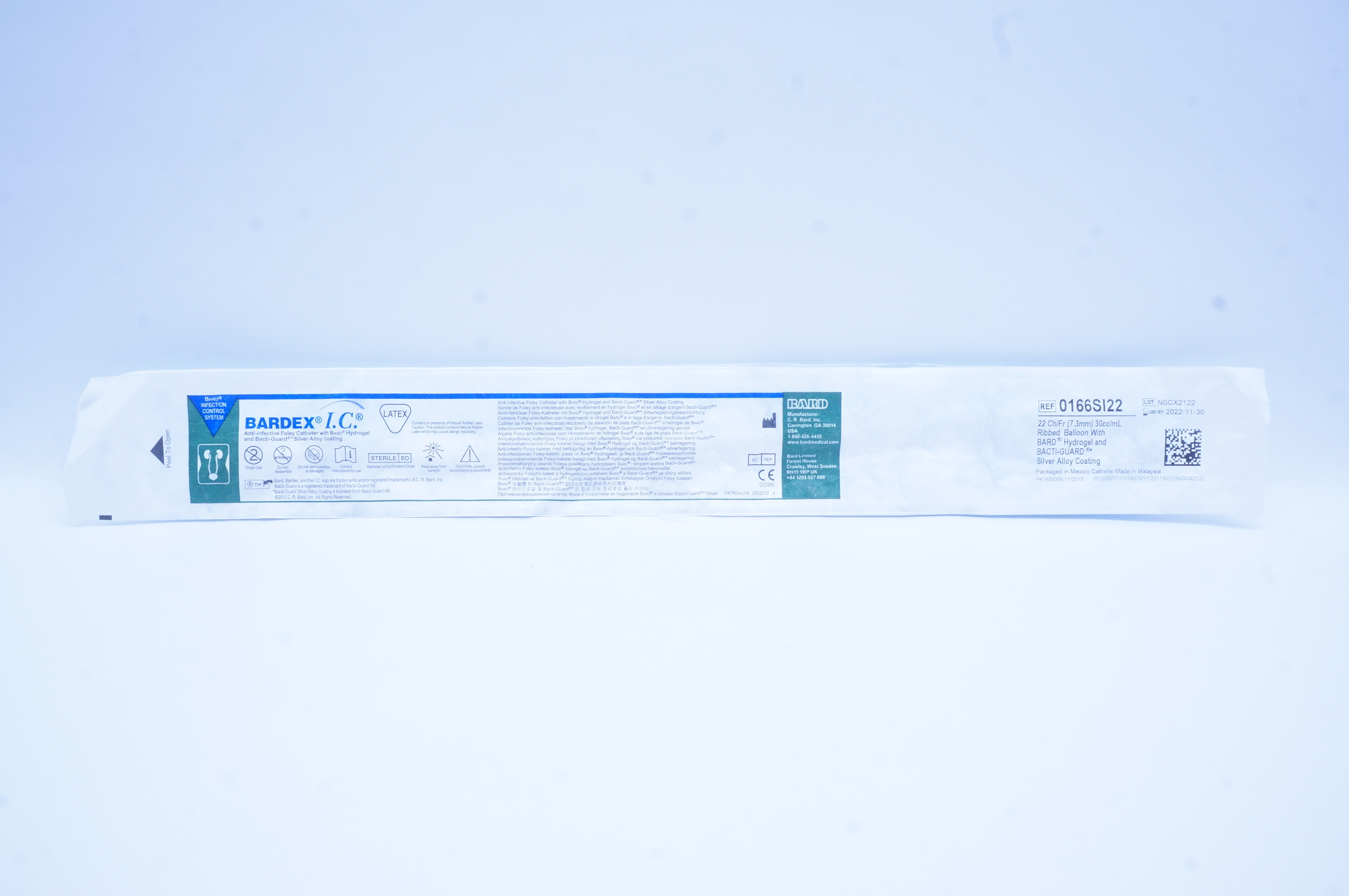 Bard 0166SI22 Bardex I.C. Anti-Infective Foley Cath. 22Ch/Fr x 30cc/mL