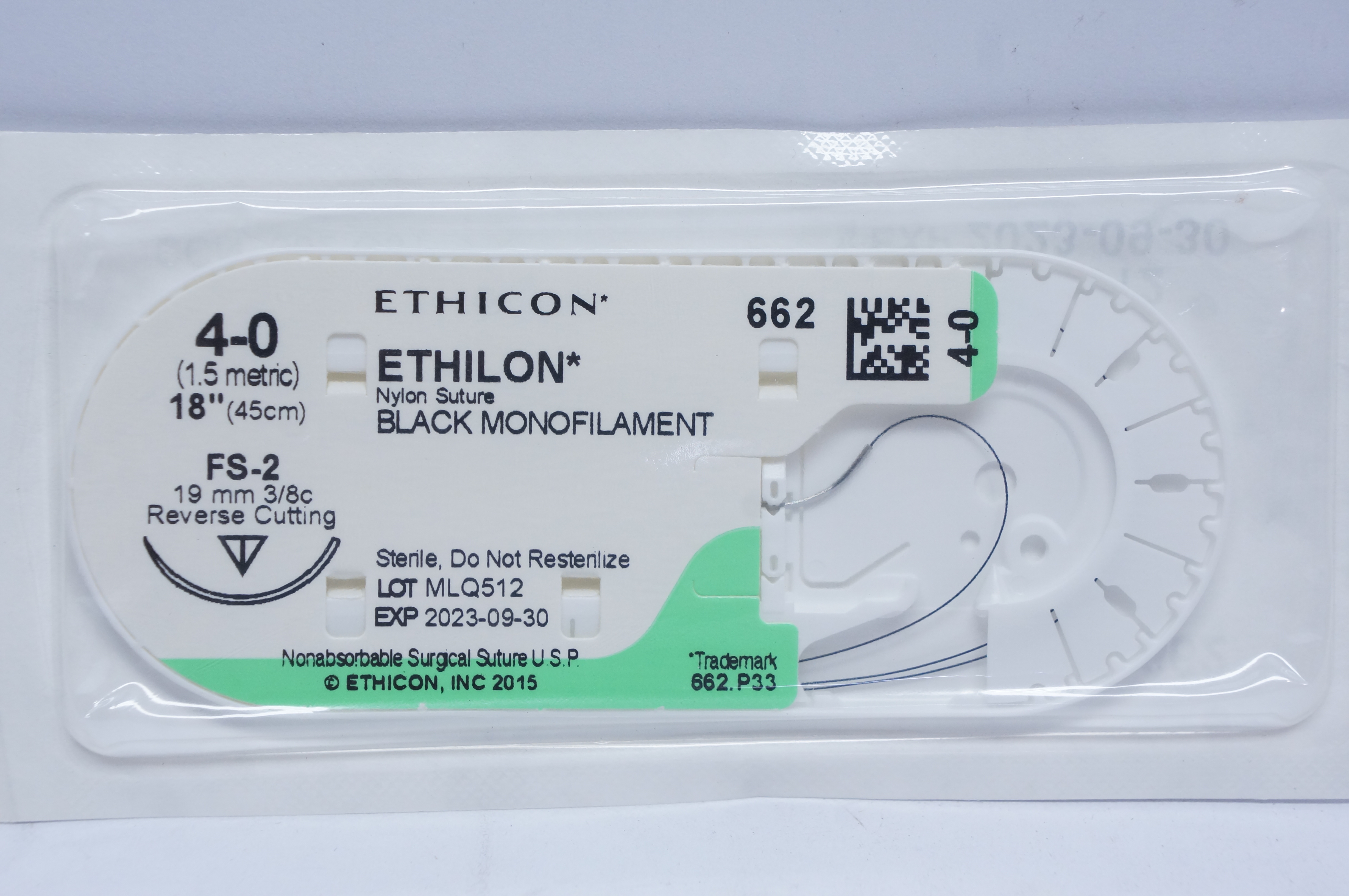 Ethicon 662 4-0 ETHILON, FS-2, 19mm 3/8c, 18inch