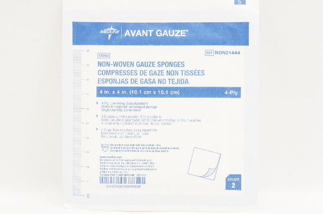 Medline NON21444 Avant Gauze Non_Woven Sponges 4-Ply 4inch x 4inch - Packet of 2