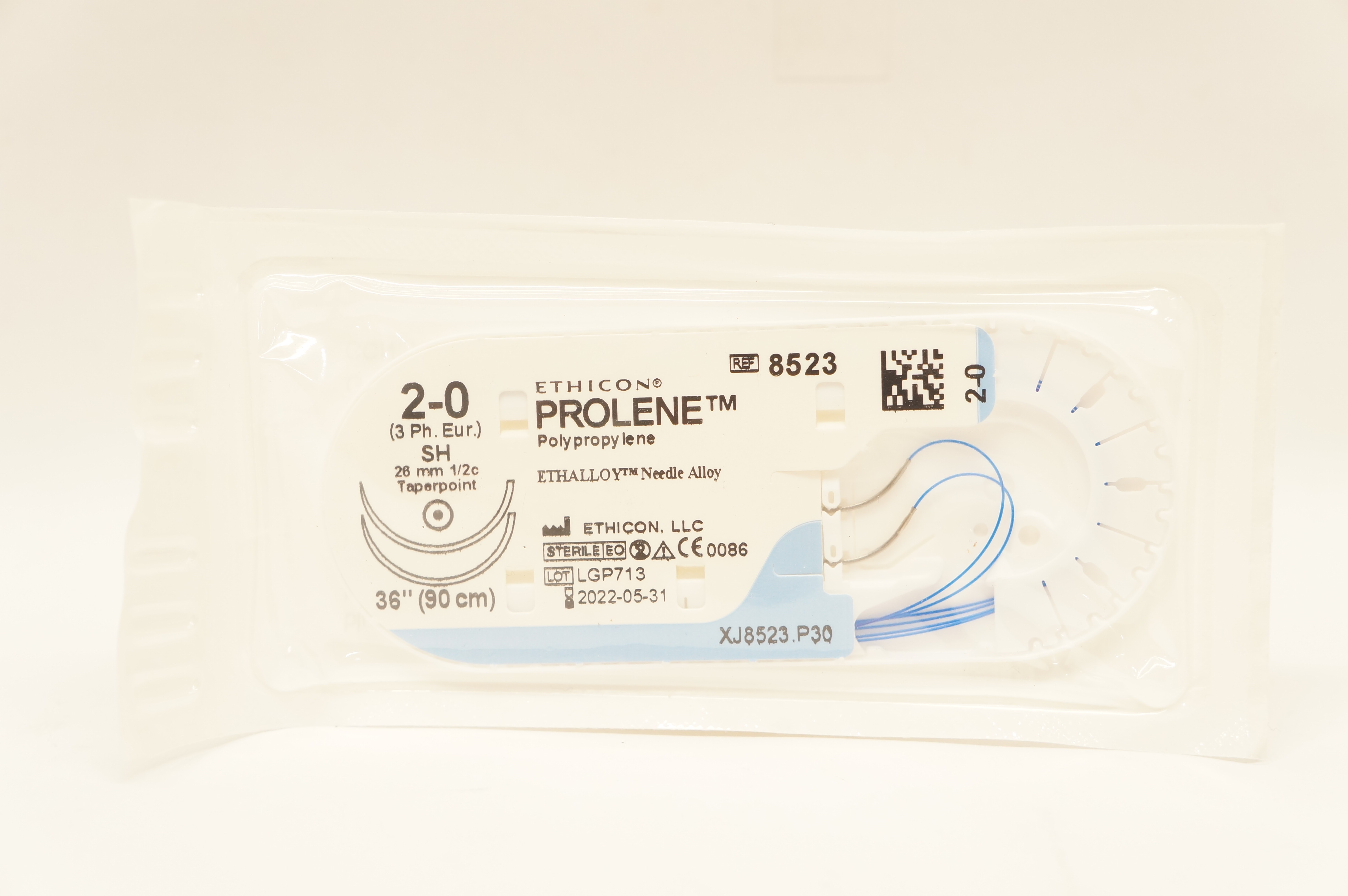 Ethicon 8523 2-0 PROLENE, SH, 26mm 1/2c Taperpoint, 36inch