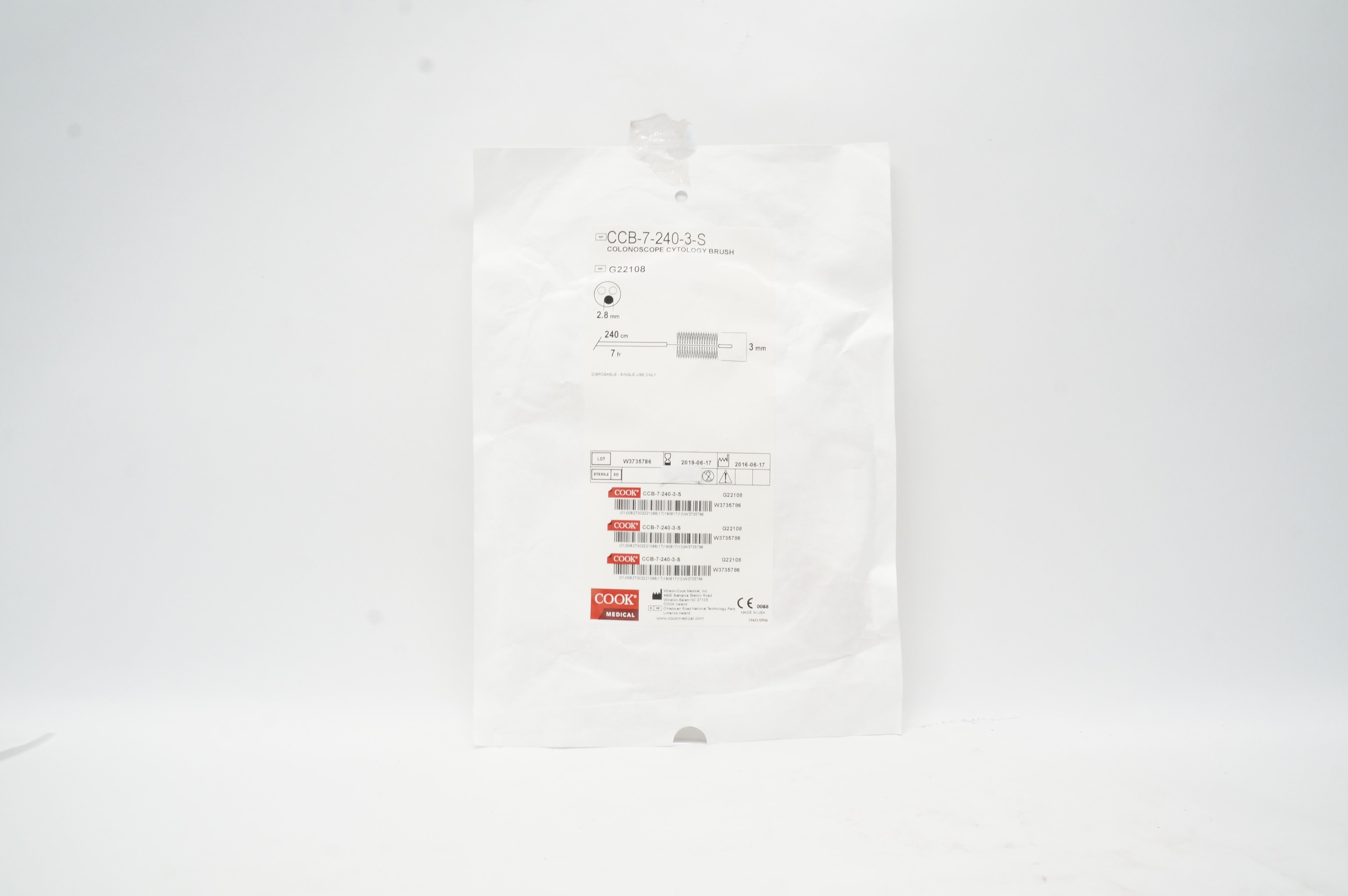 Cook Medical G22108 Colonoscope Cytology Brush 2.8mm, 7Fr. x 240cm (x)