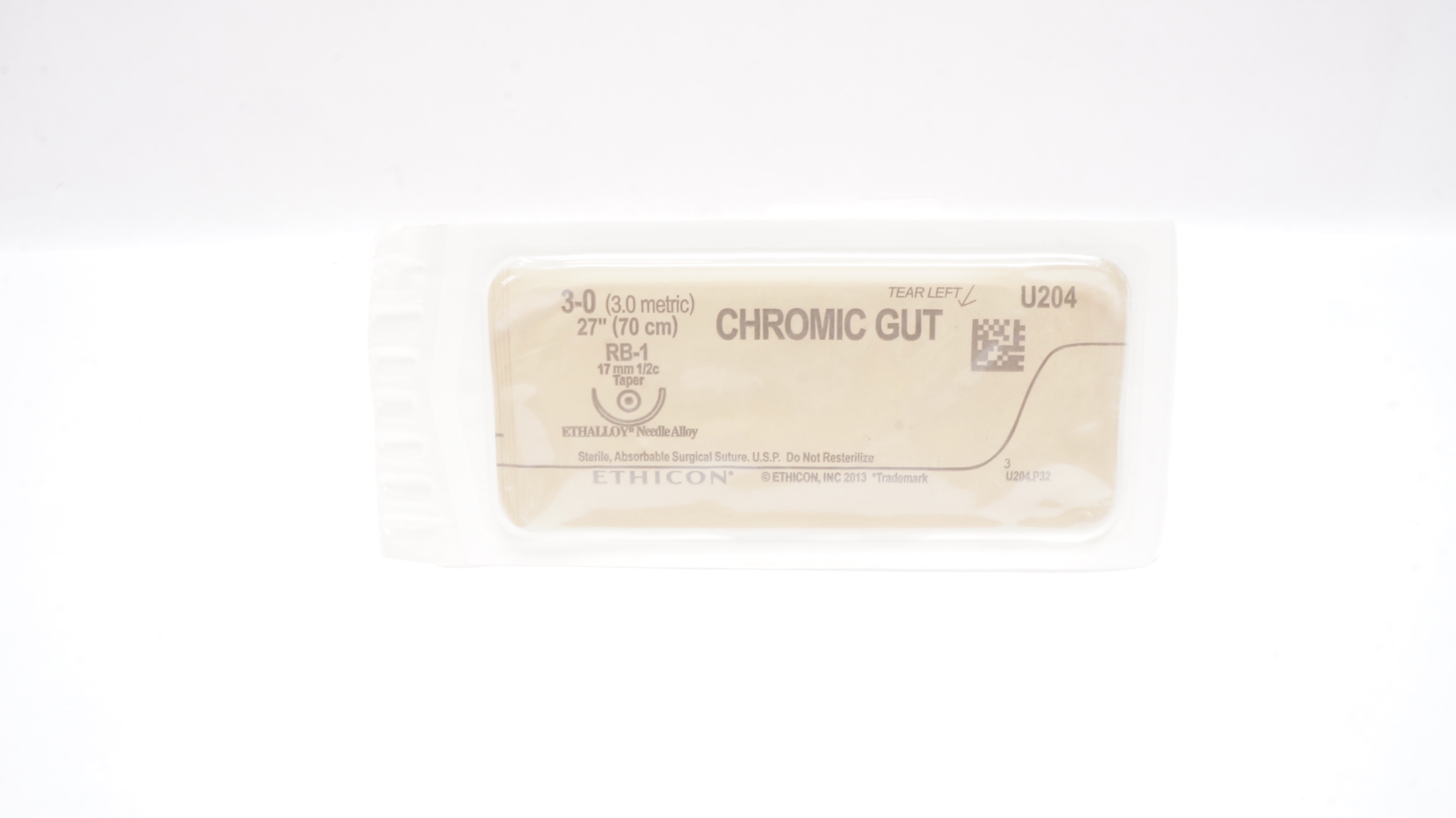 Ethicon U204 3-0 CHROMIC GUT, RB-1, 17mm 1/2c Taper, 27inch