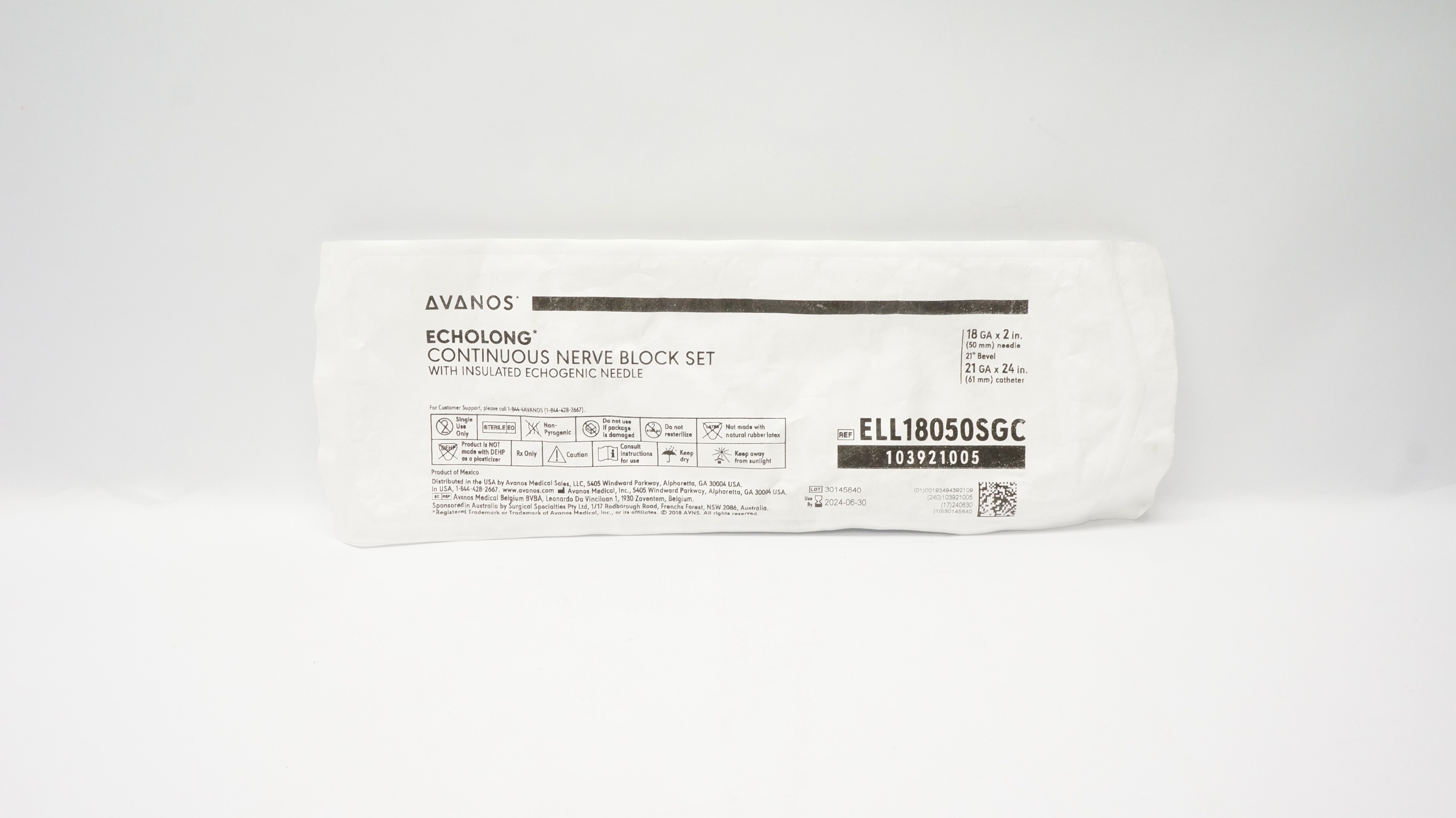 Avanos ELL18050SGC Echolong Continuous Nerve Block Set (x)