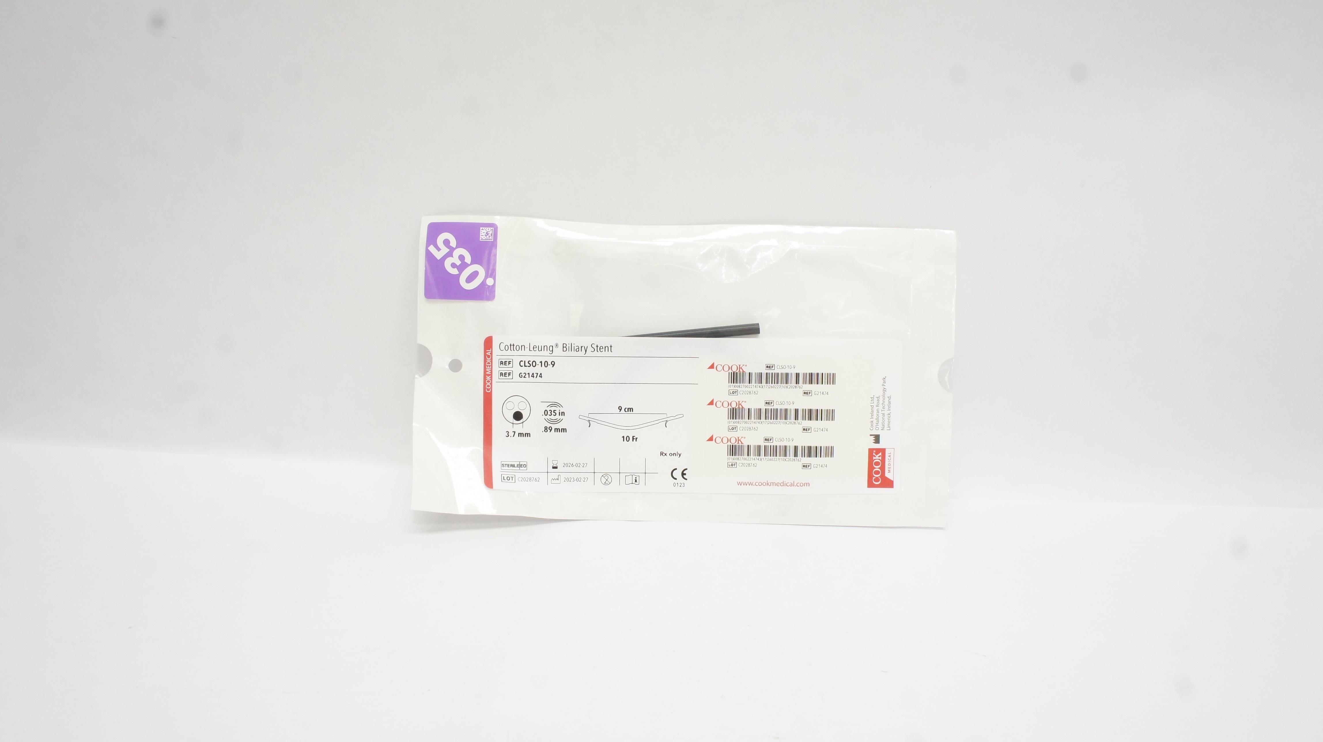 Cook Medical G21474 Cotton-Leung Biliary Stnt 9cm x 10Fr x 0.035inch