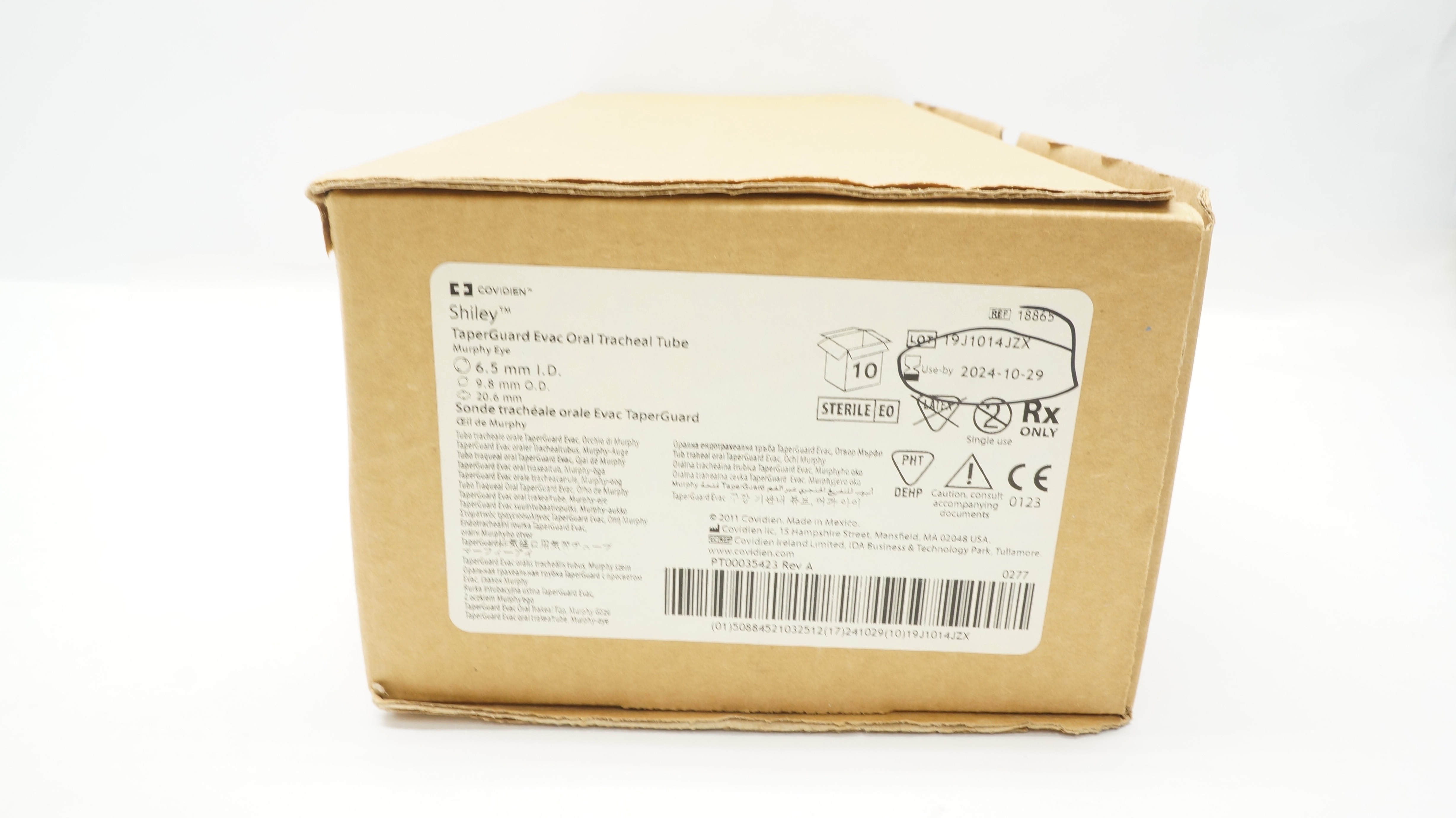 Covidien 18865 Shiley TaperGuard Oral Tracheal Tube 6.5ID x 9.8OD (x) - Box of 9