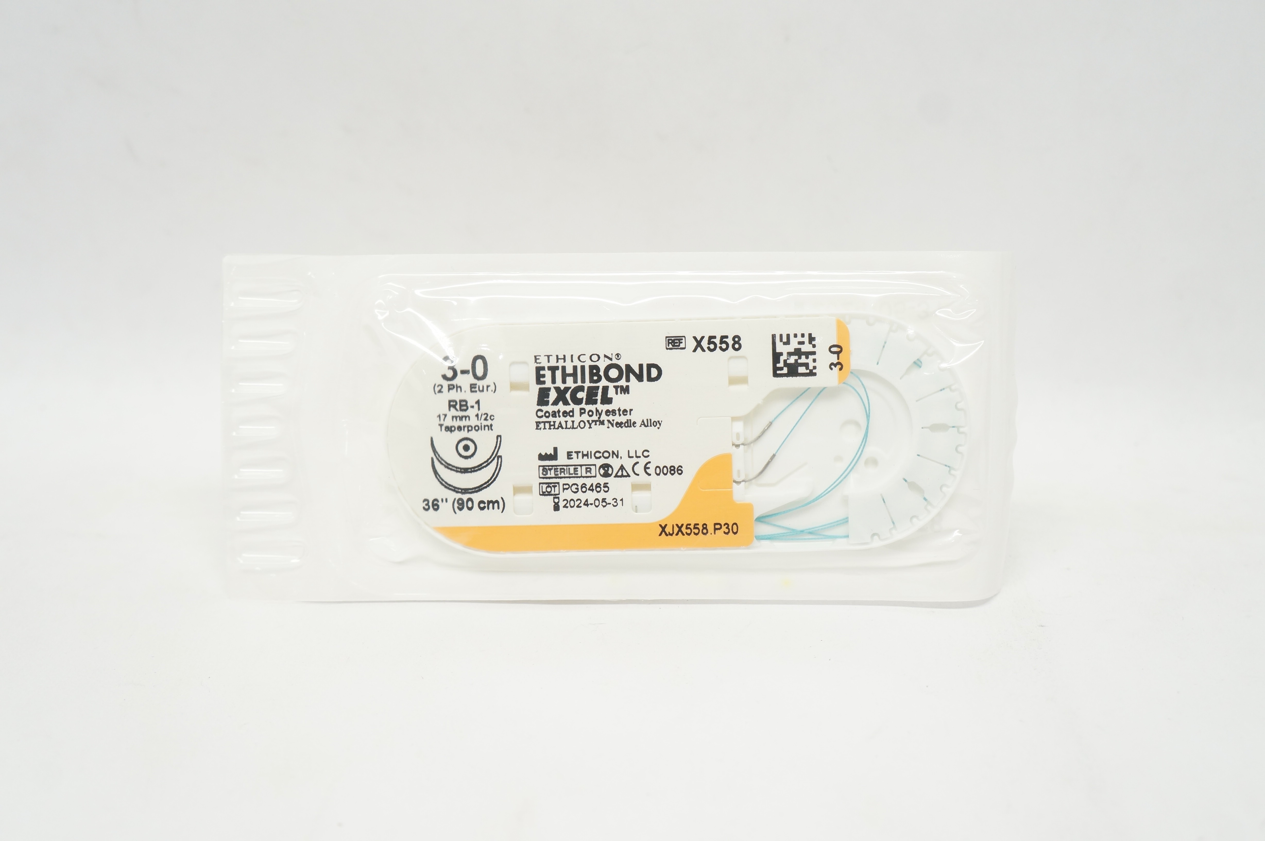 Ethicon X558 3-0 Ethibond Excel Polyester Stre RB-1 17mm 1/2c Taper, 36 inch