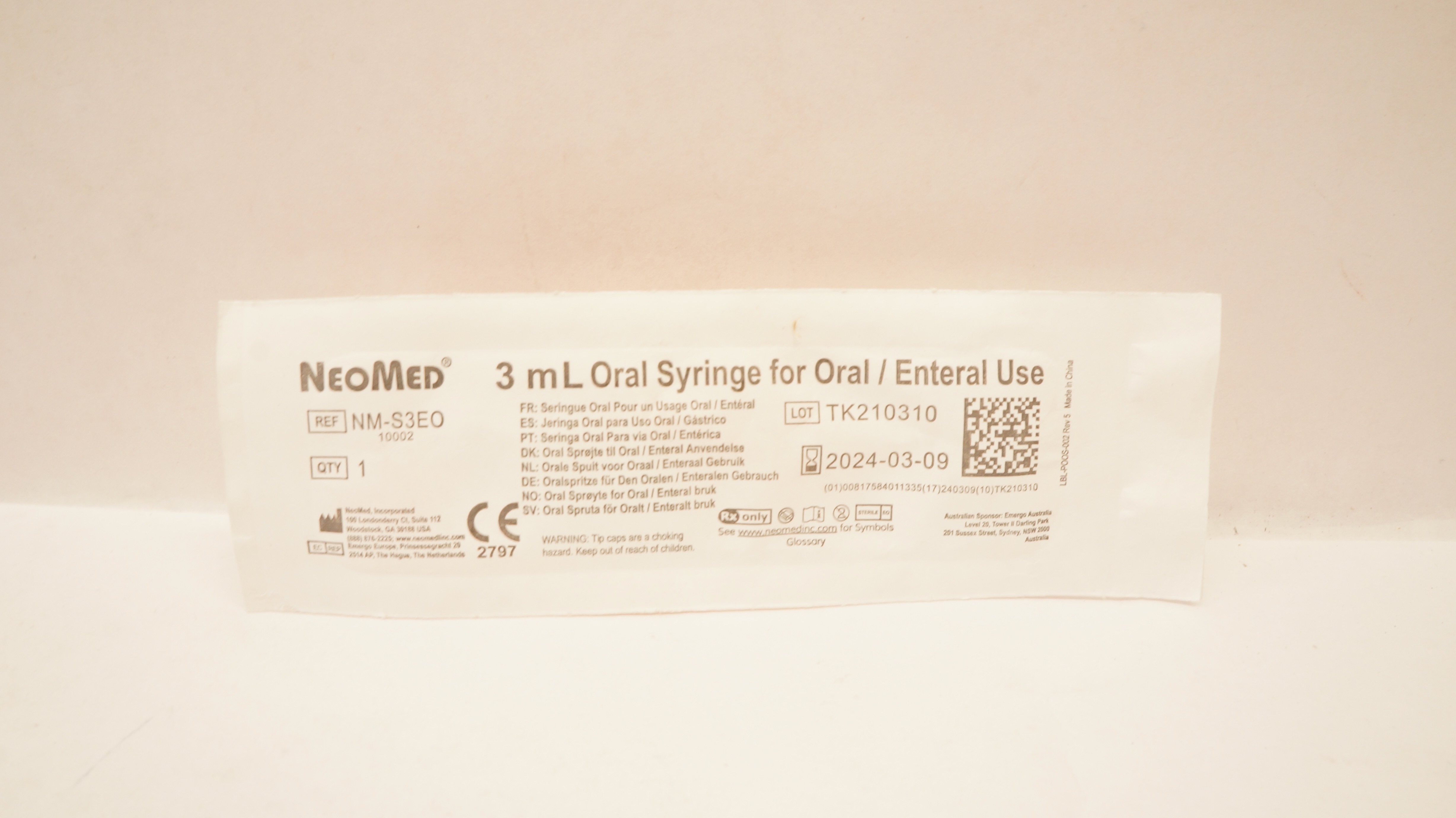 NeoMed NM-S3EO Oral Syringe for Oral/Enteral Use 3mL