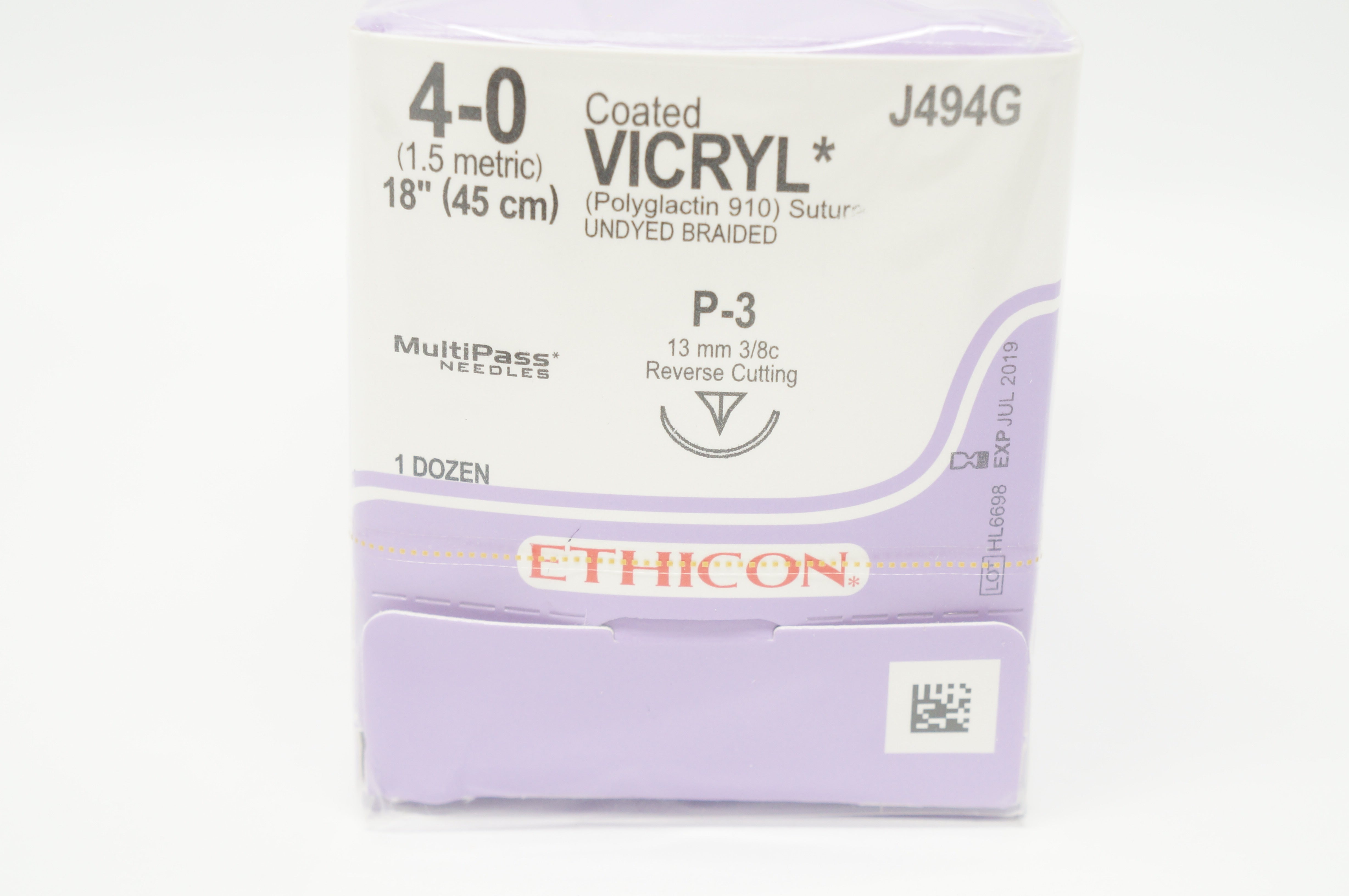 Ethicon J494G 4-0 VICRYL Stre P-3 13mm 3/8c Reverse Cutting 18inch(x) -Box of 12