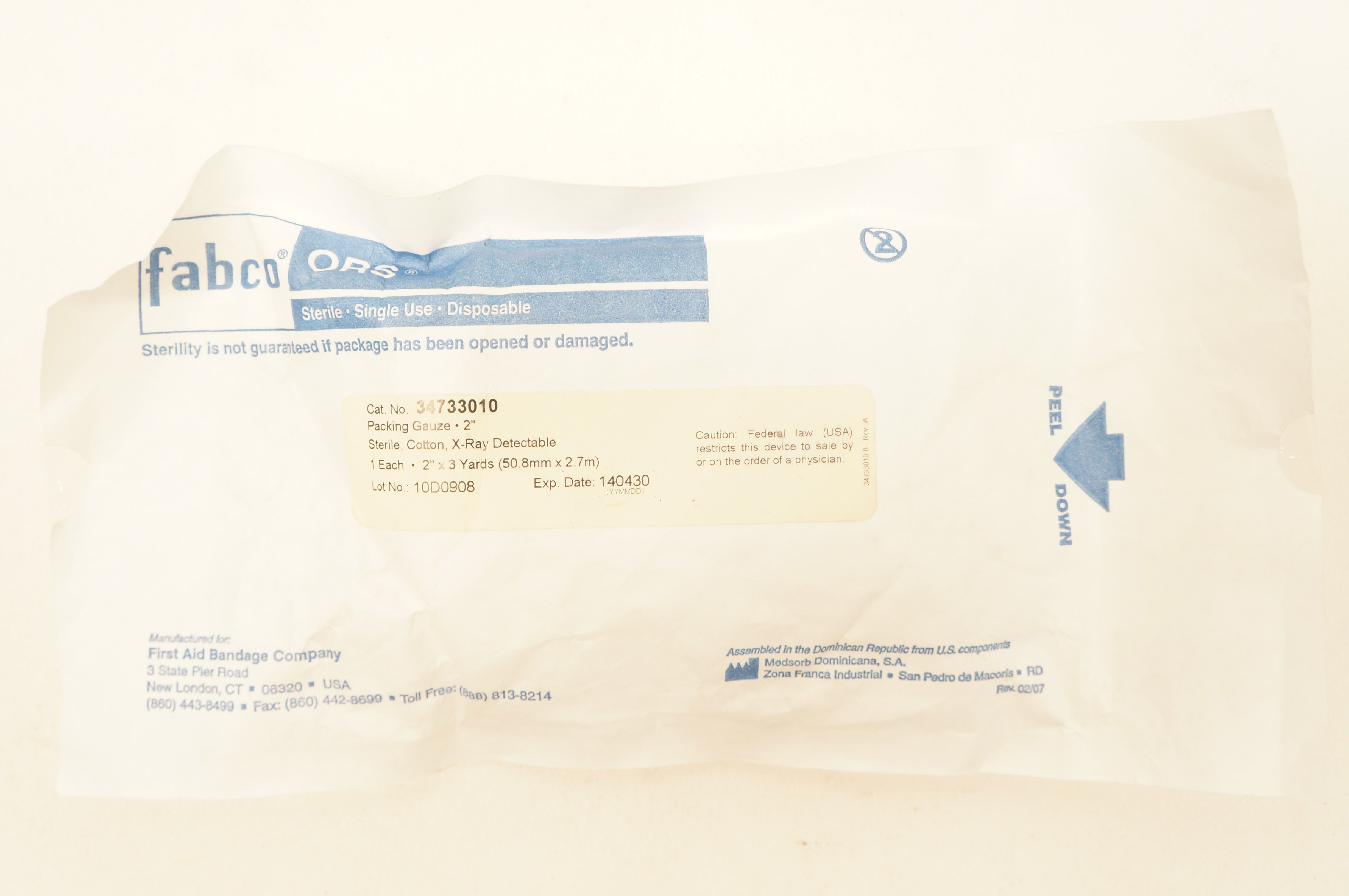 Medsorb 34733010 Fabco ORS Sterile Cotton X-Ray Detectable 2inch x 3yds (x)
