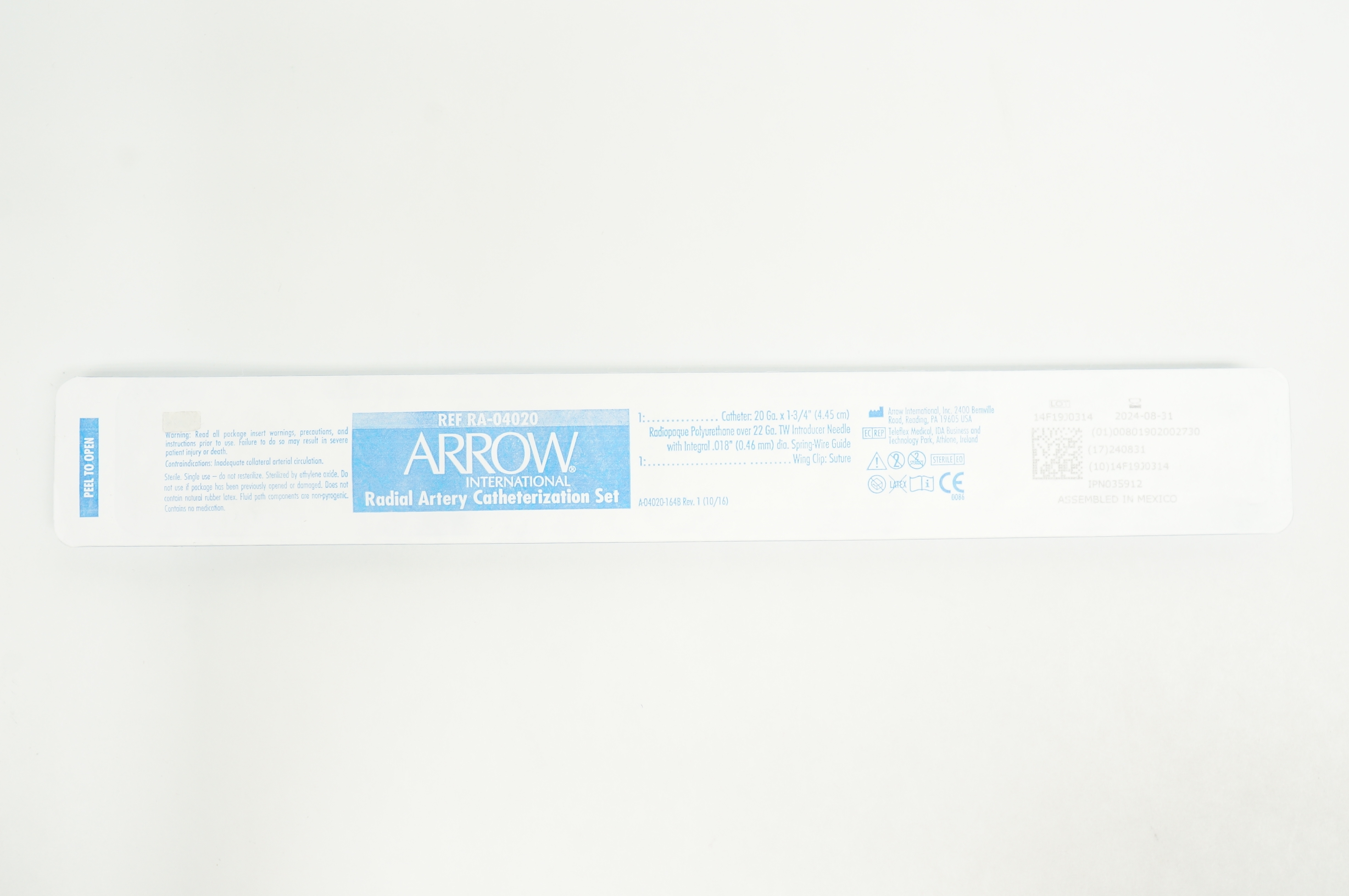 Arrow RA-04020 Radial Artery Catheterization Set 20Ga x 1-3/4inch