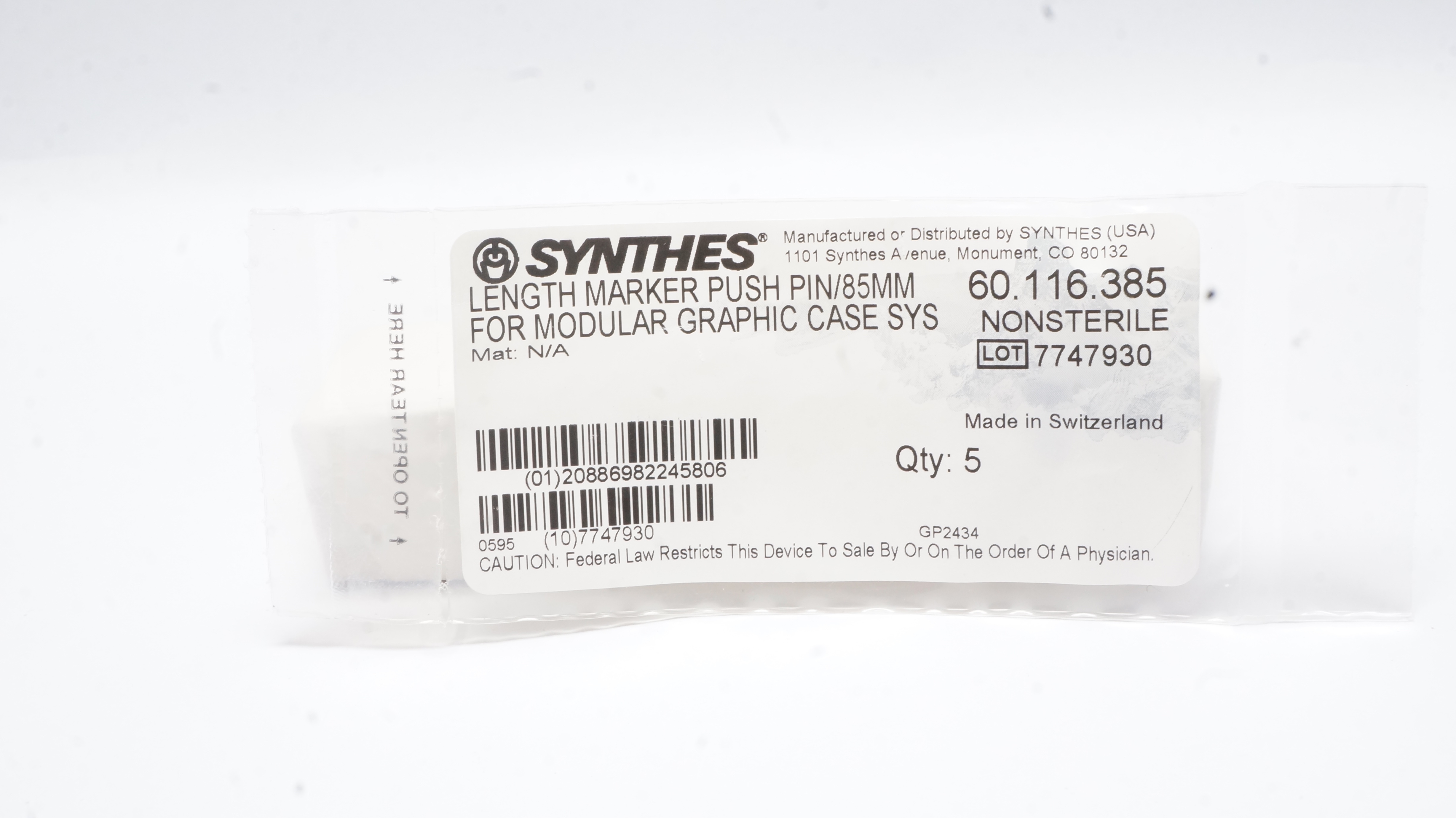 Synthes 60.116.385 Length Marker Push Pin/85mm Nonsterile - Pack of 3