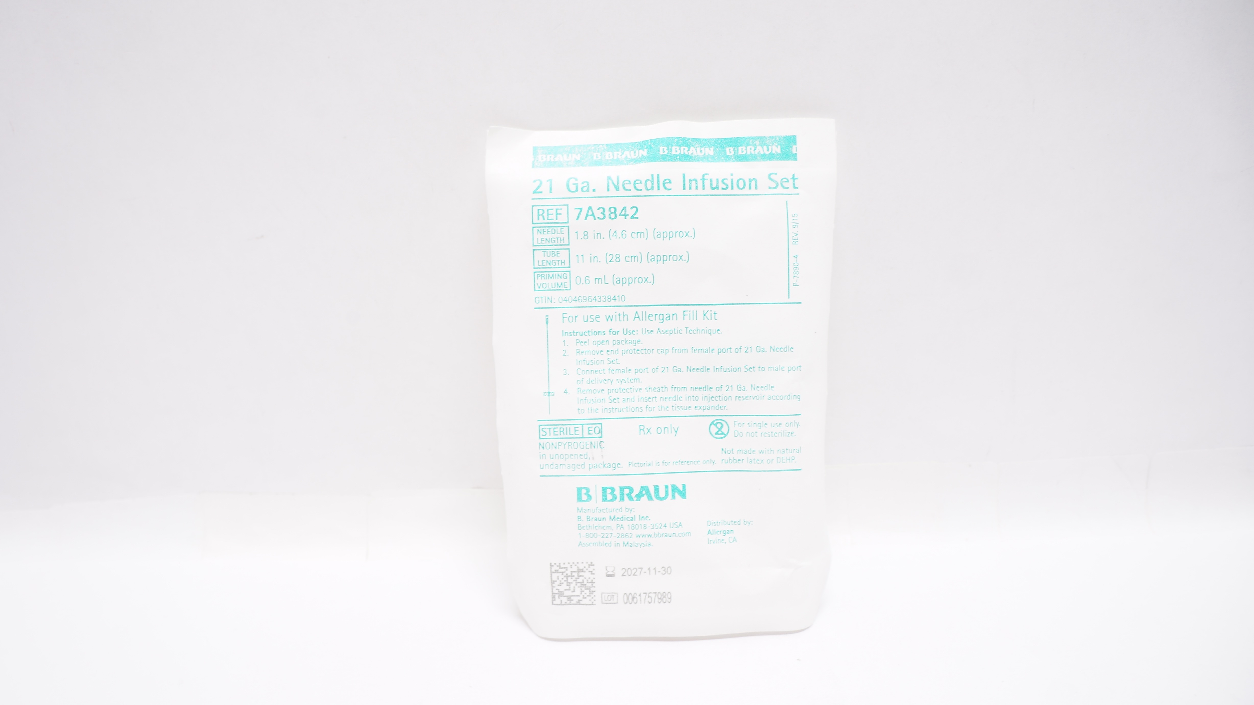 Braun 7A3842 Ndle. Infusion Set 21Ga x 1.8inch x 11inch x 0.6 mL