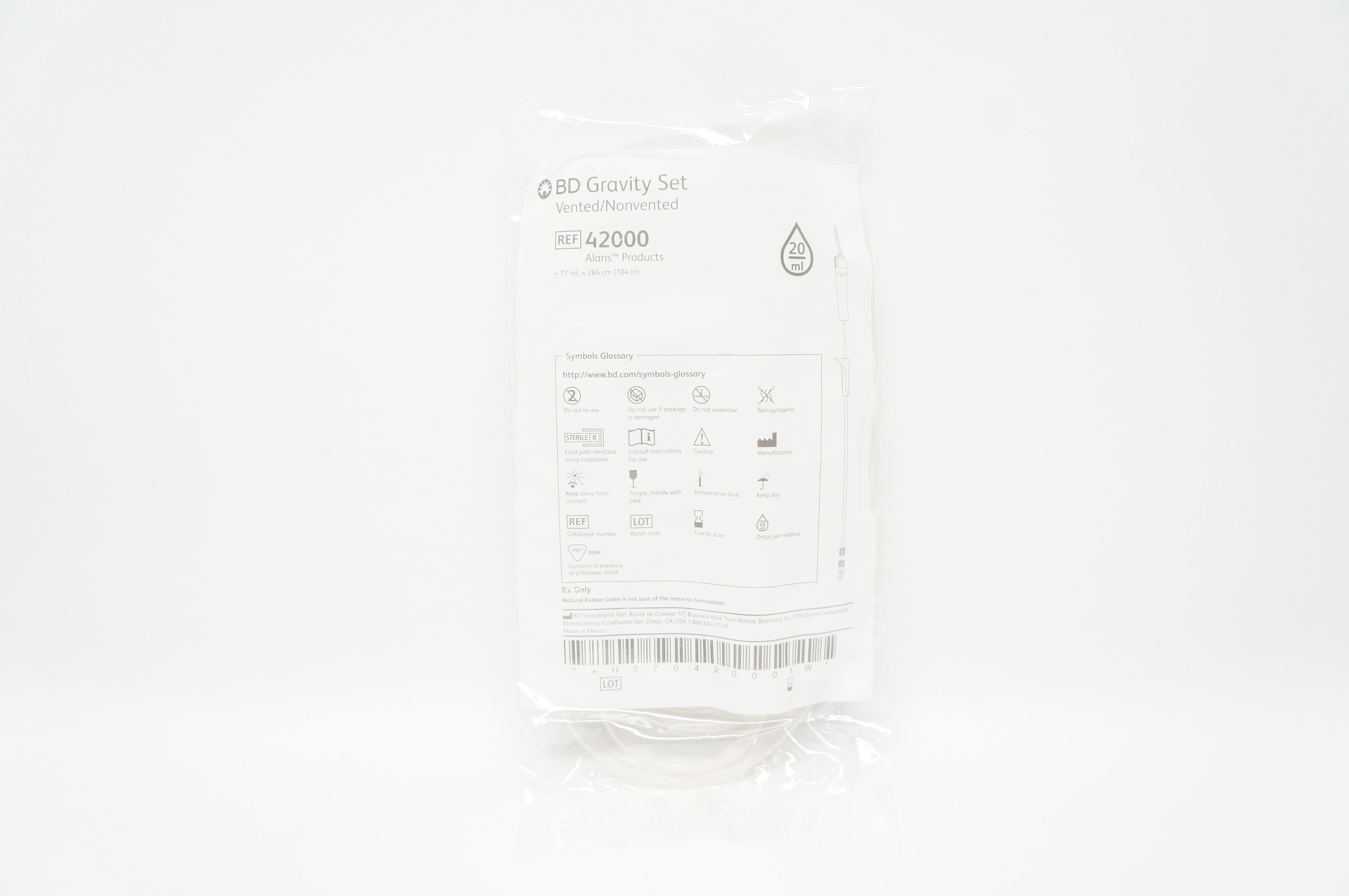 BD 42000 Gravity Set Vented / Nonvented 17ml x 104inch, Drops/20ml