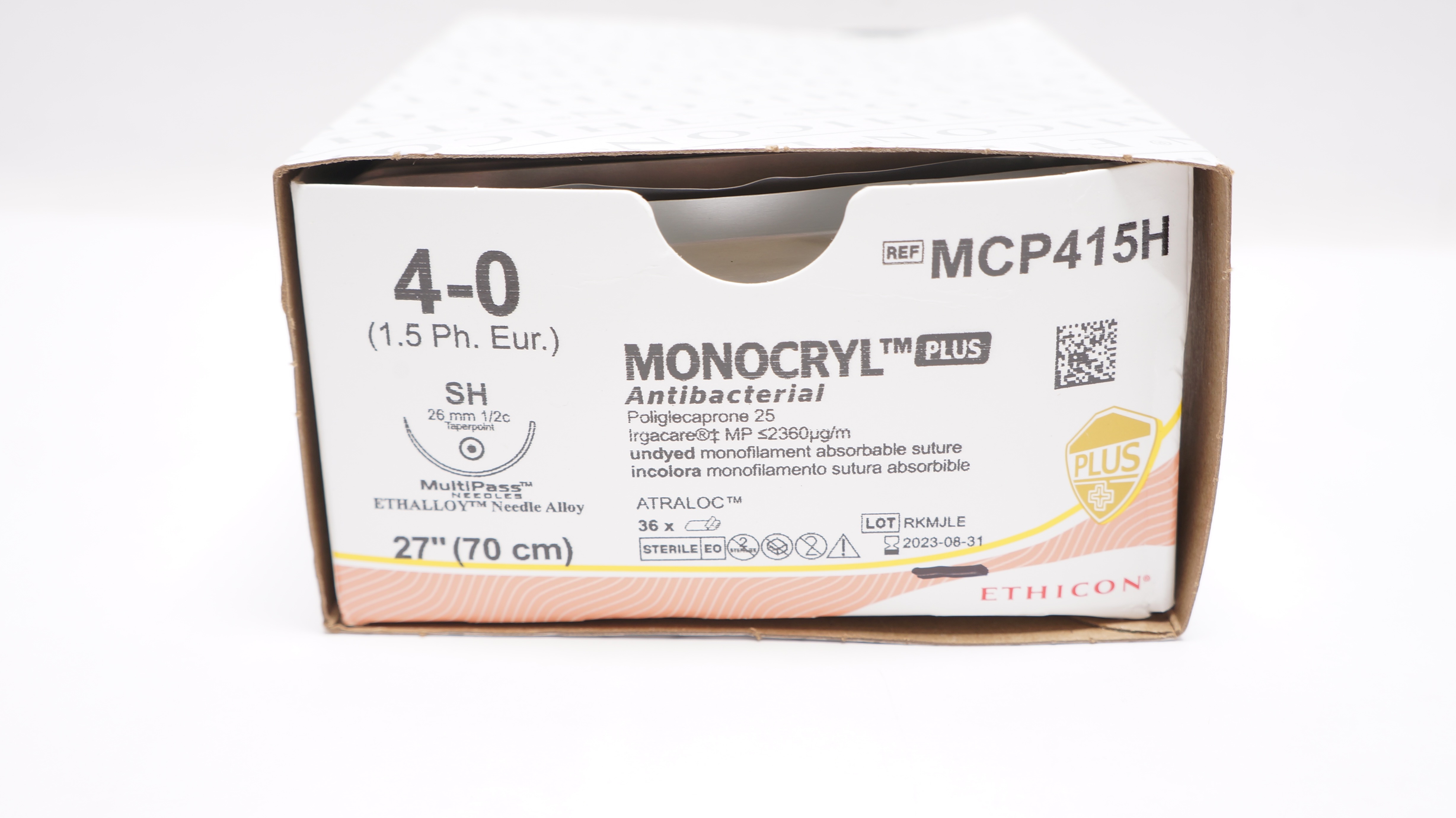 Ethicon MCP415H 4-0 Monocryl Plus Stre SH 26mm 1/2c Taper 27inch (x) - Box of 36