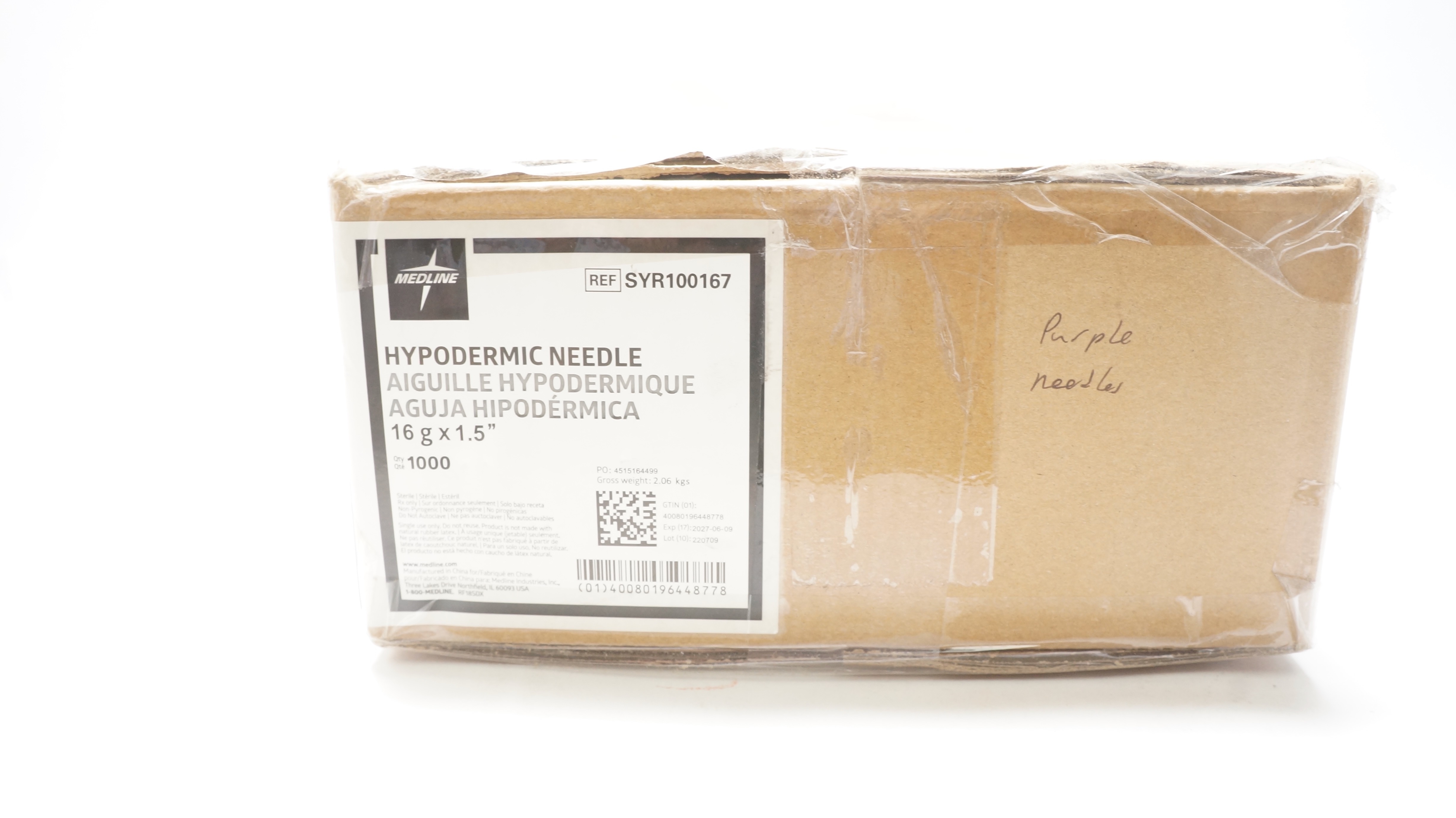 Medline SYR100167 Hypodermic Ndle. 16G x 1.5inch - Case of 1000
