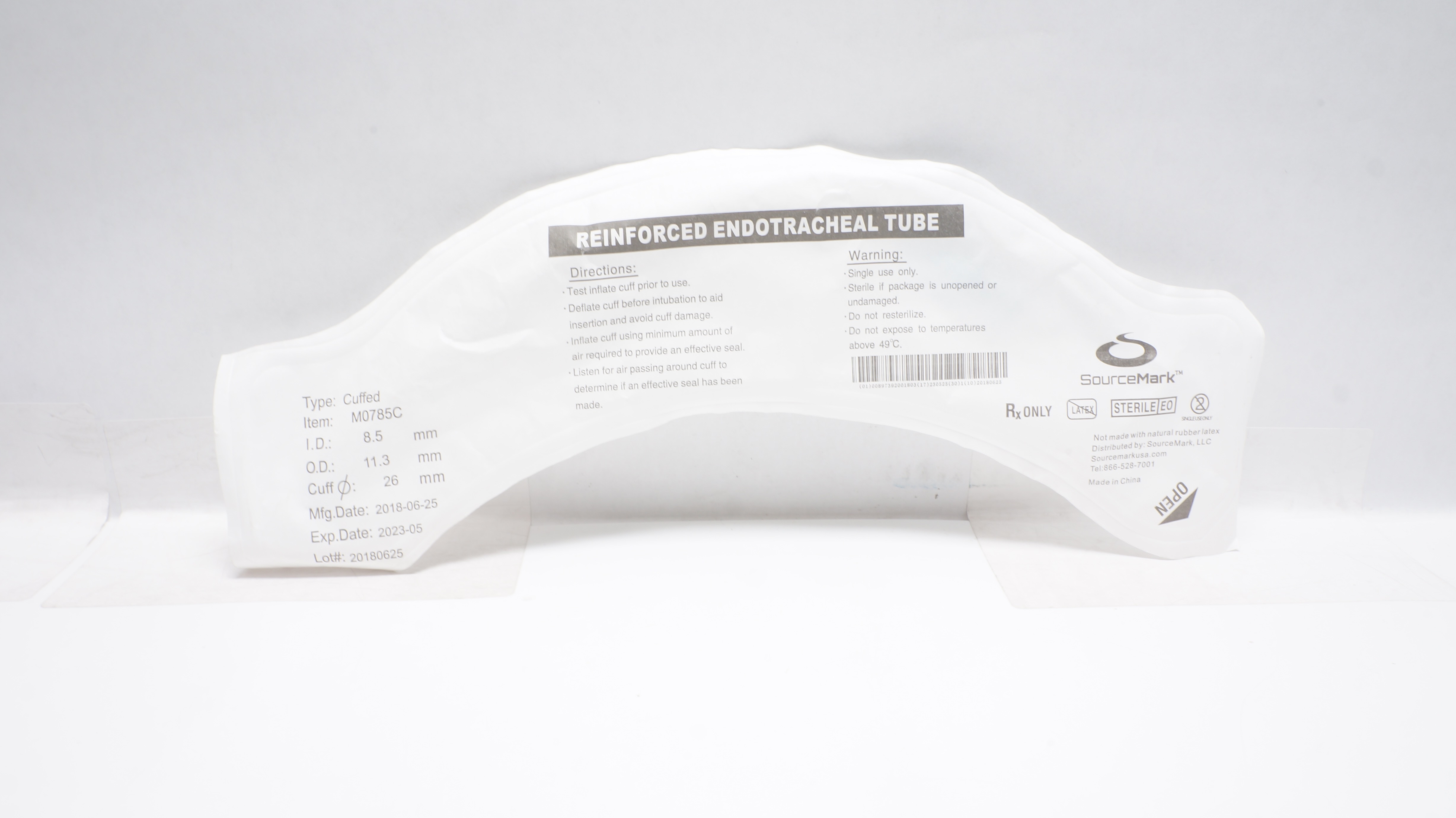 SourceMark M0785C Reinforced Endotracheal Tube Cuffed 8.5mm ID x 11.3mm OD (x)