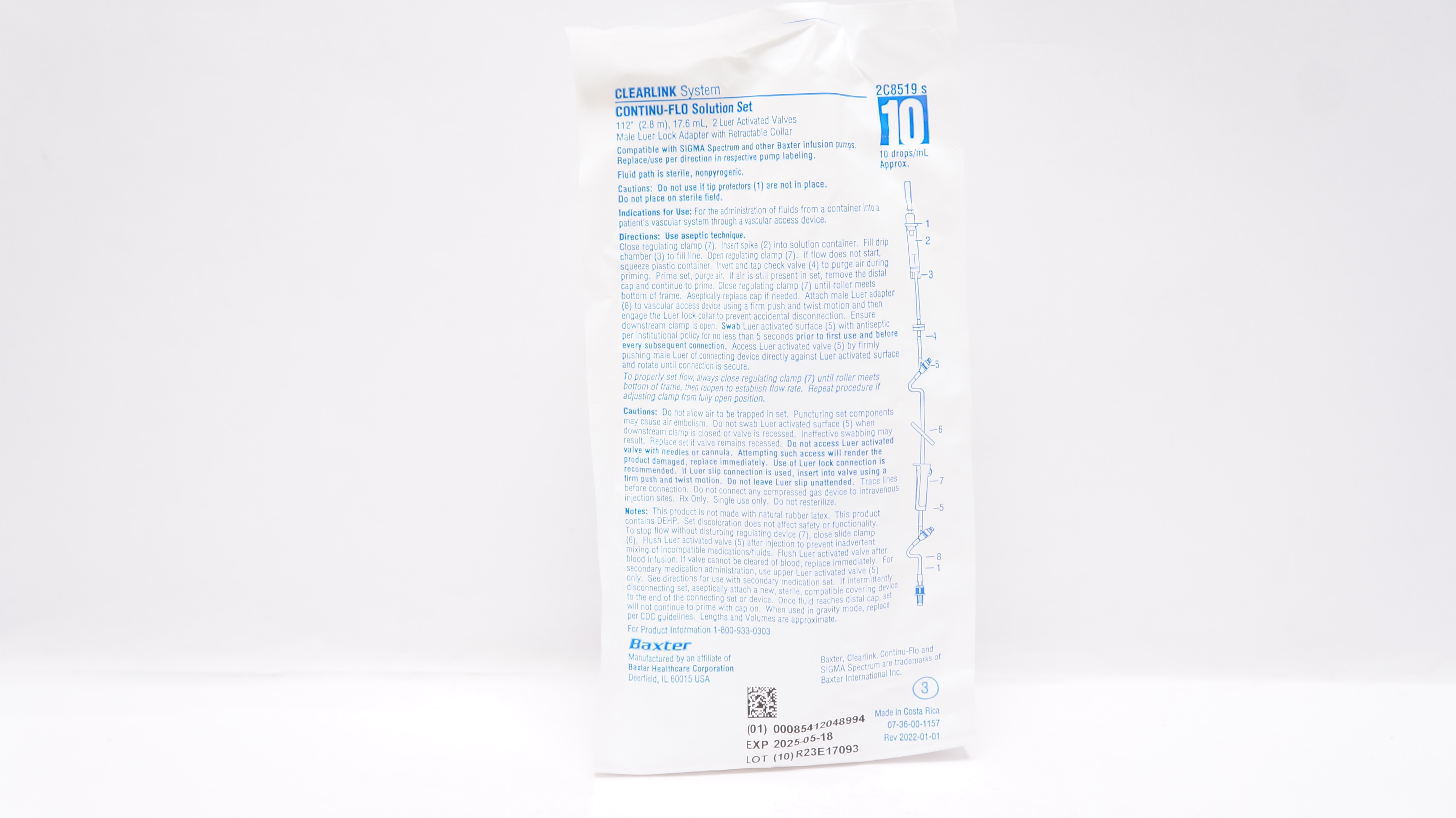 Baxter 2C8519S Clearlink Continu-Flo Solution Set 10 drops/mL, 112inch x 17.6mL