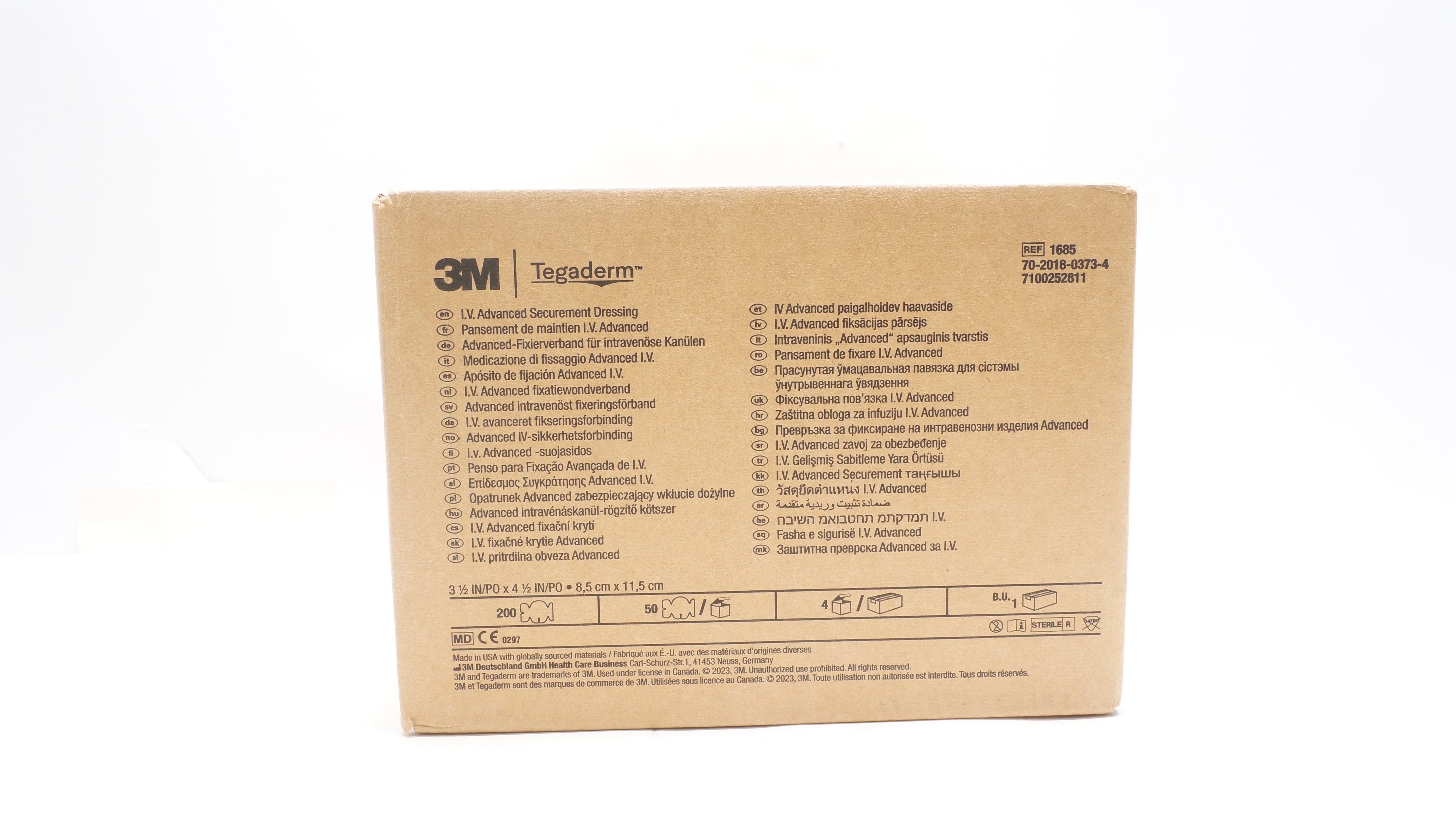 3M 1685 Tegaderm I.V. Advanced Securement Dressing 3-1/2in x 4-1/2in-Box of 200