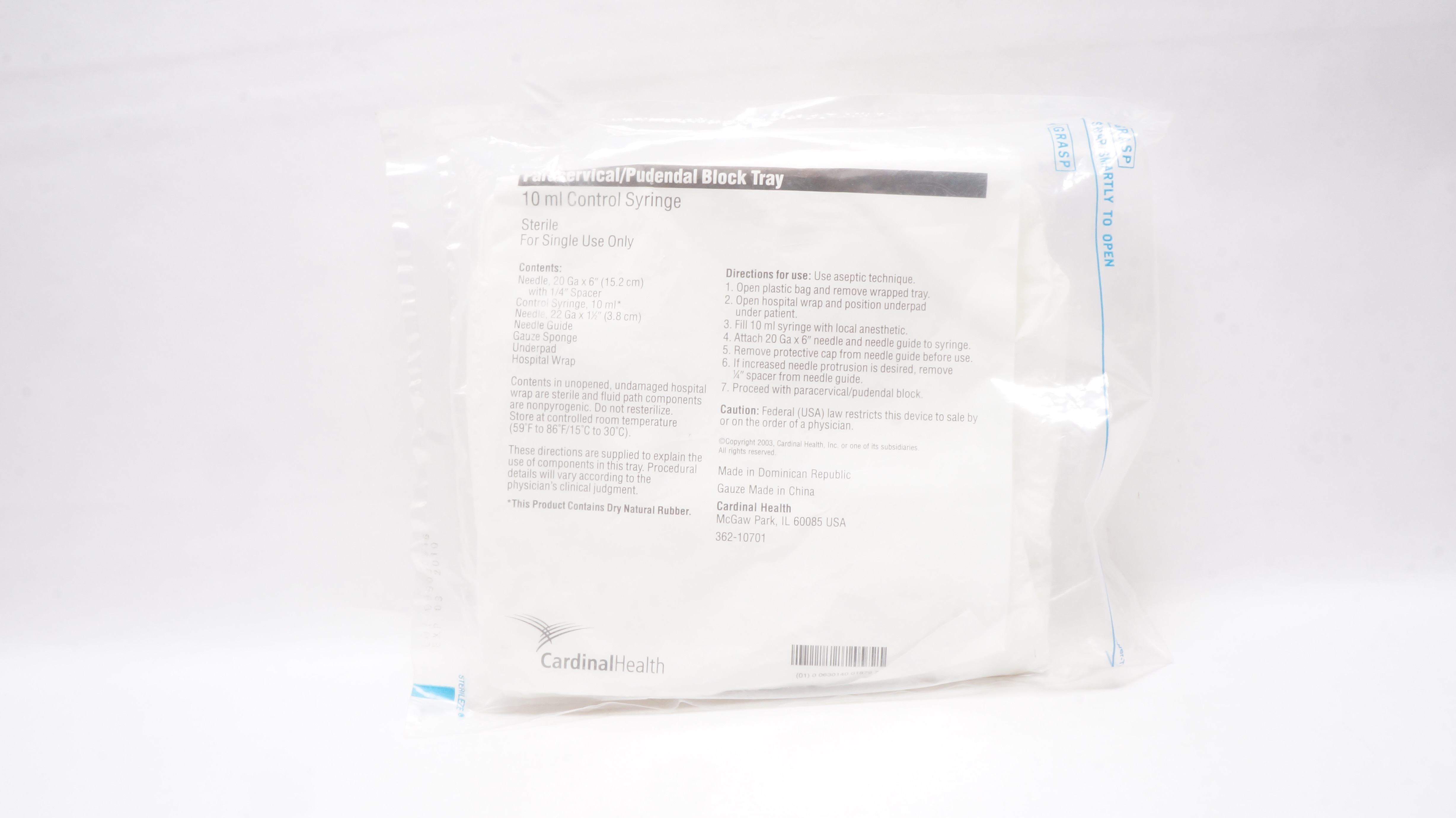 Paracervical Injection Cardinal Health Paracervical/Pudendal Block Tray with 10mL Control ...